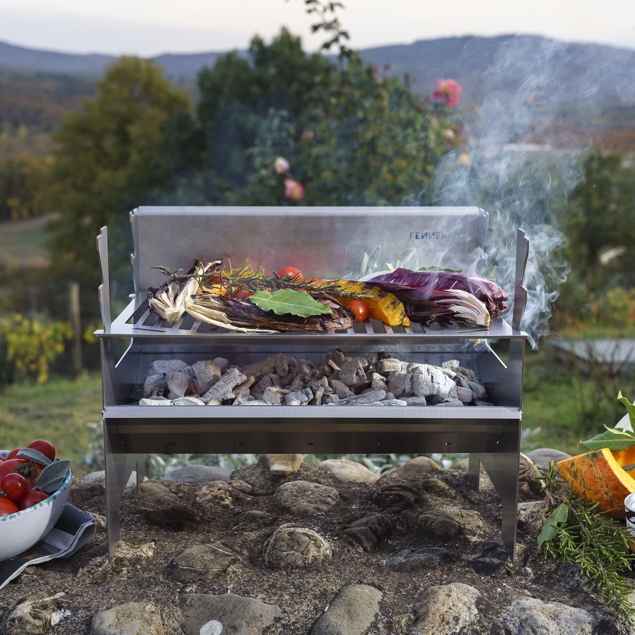 FENNEK 2.0 | Barbecue a carbonella portatile ad incastro in acciaio inox | per divertimento in campeggio, in camper, in giardino e durante attività all'aperto