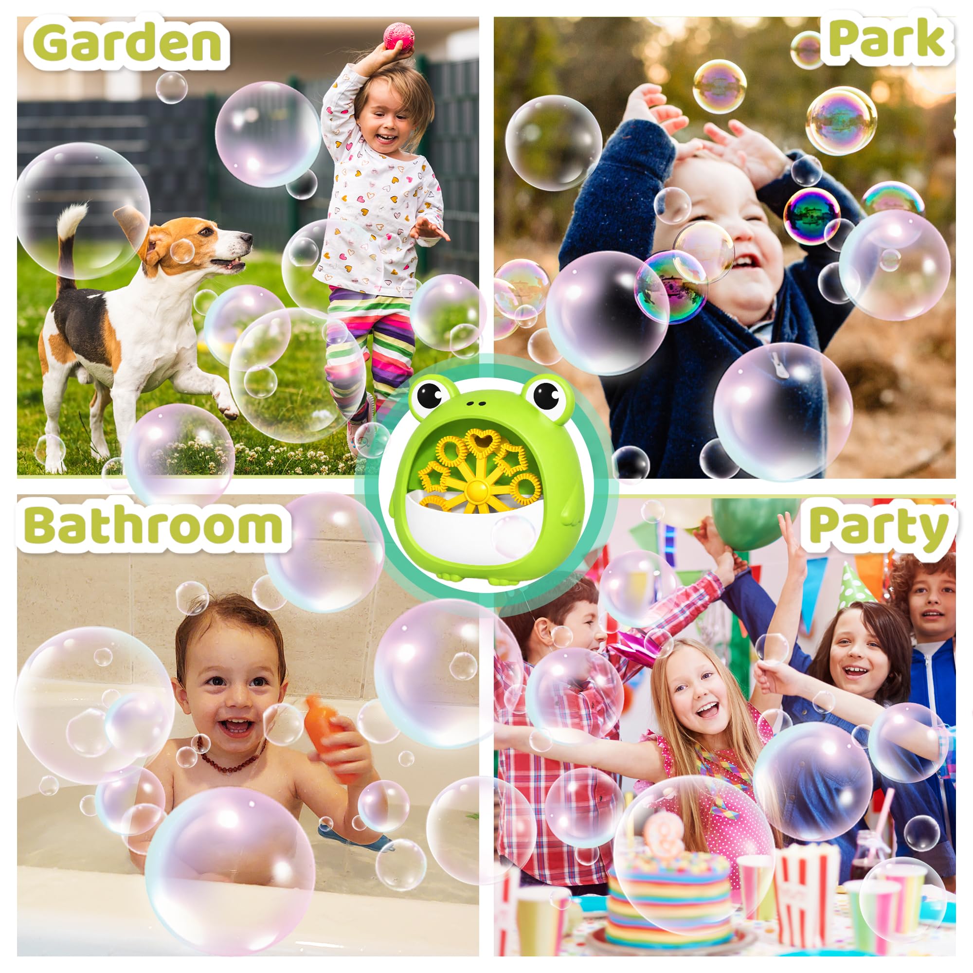 Chennyfun Máquina de Burbujas Rana para Niño, Juguete Portátil y Automática Hacer Burbujas 2000+/Min, Máquina de Soplado Burbujas con Solucione, Interior Exteriores Boda Fiesta Regalo Cumpleaño Juegos