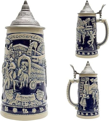 Miniatura 4 de Essence of Europe Gifts OktoberfestHaus - Taza de cerveza con tapa con temática alemana de 0.7 litros, taza de cerveza Oktoberfest para hombres y