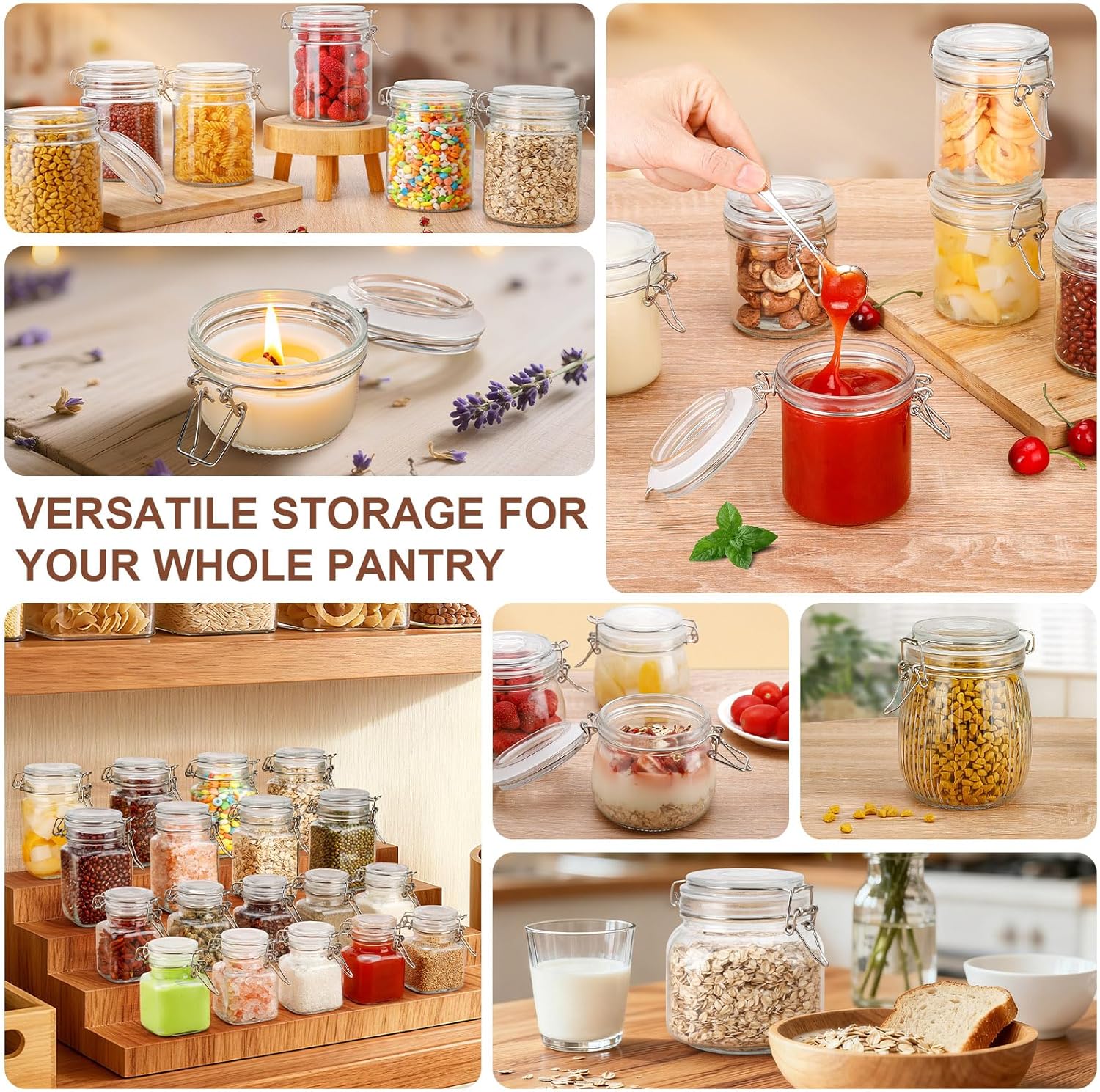 26oz Large Glass Jars with Airtight Lids, Set of 6 – Mason Jars for Spices, Herbs, Jam, Jelly, Honey, Candy, Sugar, Beans, Desserts, Parfaits, Kitchen & Pantry Storage - Image 6