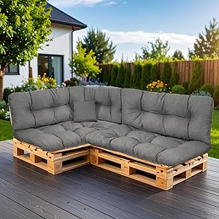Palettenkissen, Kissen für Europaletten, FÜLLPRO+ Füllung, Palettenpolster (6-teiliges Set - 2X Rückenkissen 120x40cm + 2X Sitzkissen 120x80cm + 60x40 & 50x50 - Dunkelgrau Wasserfest)