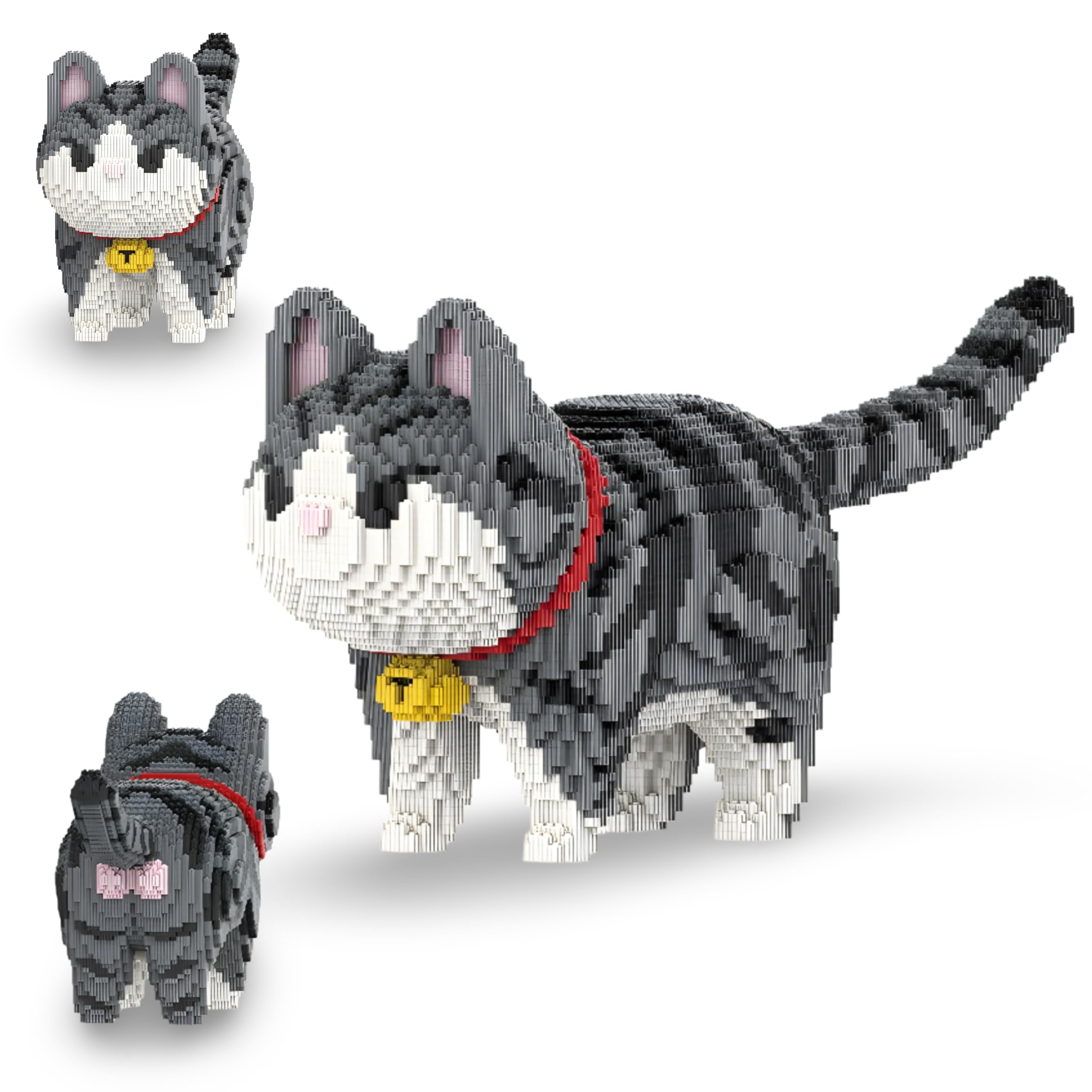 Unativer Tabby Cat Building Blocks Set, Cute DIY Mini Brick Animal Construction Kit with Bell for Kids, Adults in White, Orange & Tabby Variants, STEM Educational Gift for Desk Decoration, 6500 PCS