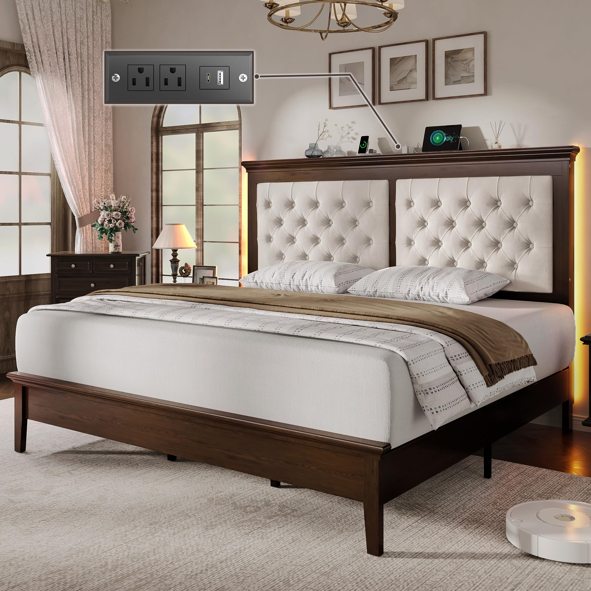 Lifezone Solid Wood King Bed Frame Walnut