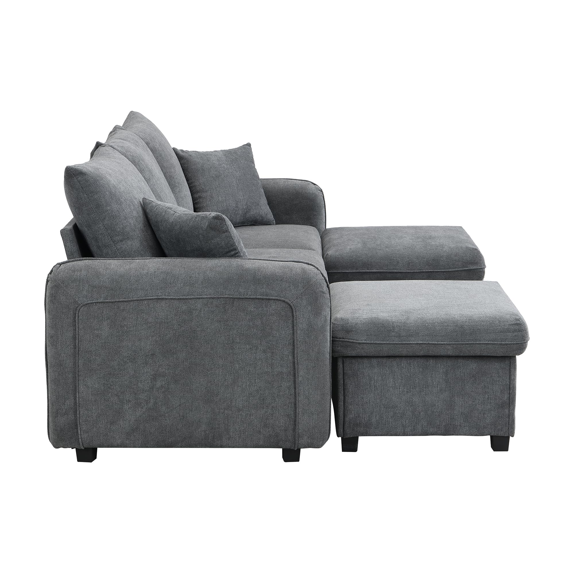 Merax Multifunktionales Ecksofa, 3-Sitzer Polster-Sofa mit Schlaffunktion, mit 2 Staufunktion Hocker, mit 2 Schubladen, modular zerlegbar, Cord-Stoff, für kleine Wohnungen, Dunkelgrau