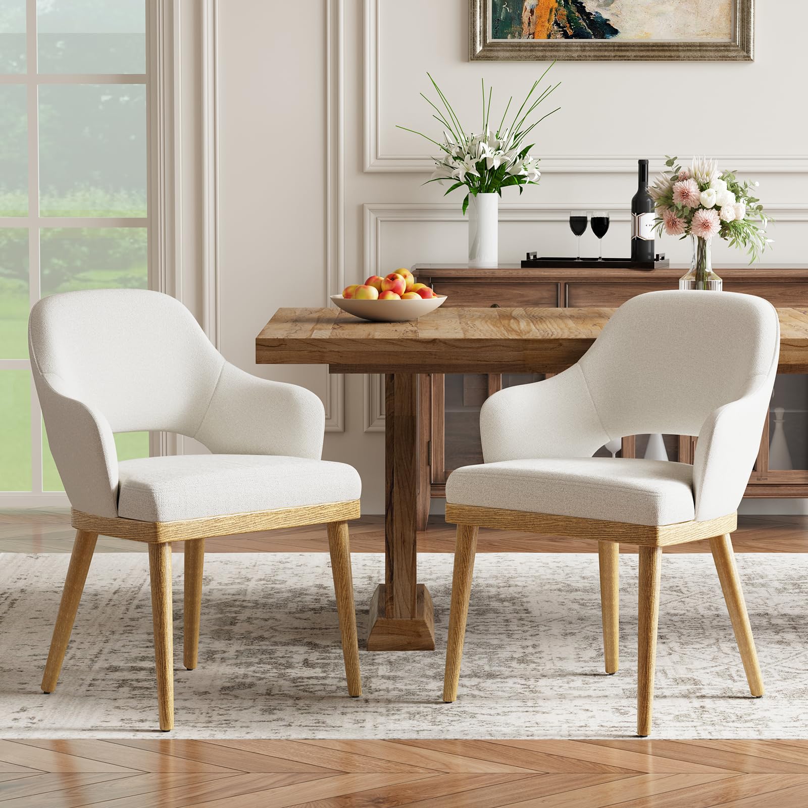 MALOL Wooden Dining Chairs Set of 2, Modern Fabric Upholstered Dining Room Chair, Kitchen Side Chairs, Farmhouse Dinner Chair with Open Back for