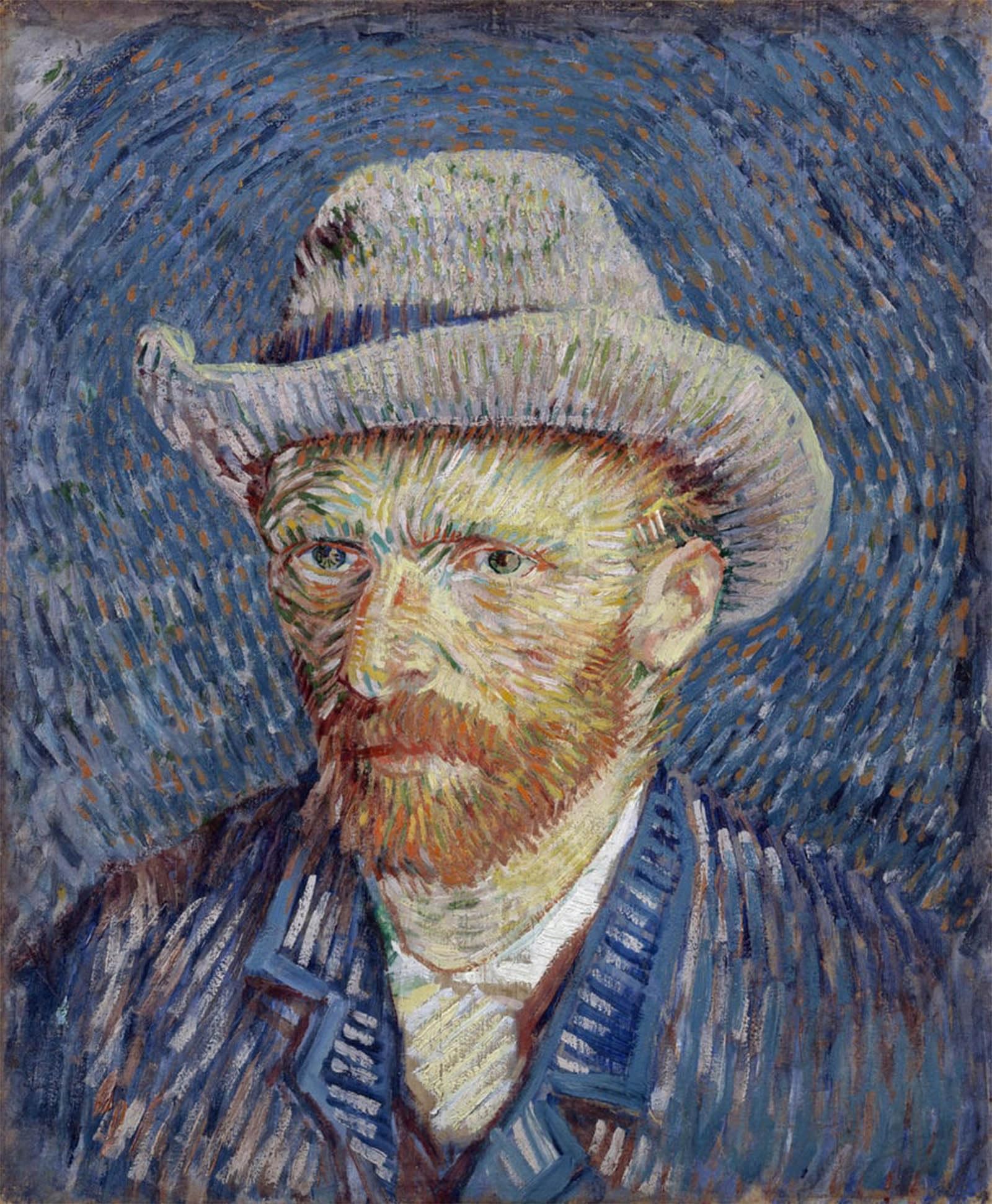 Tableau Van Gogh Autoportrait chapeau de feutre gris impression art mural vintage 60x90cm - 5