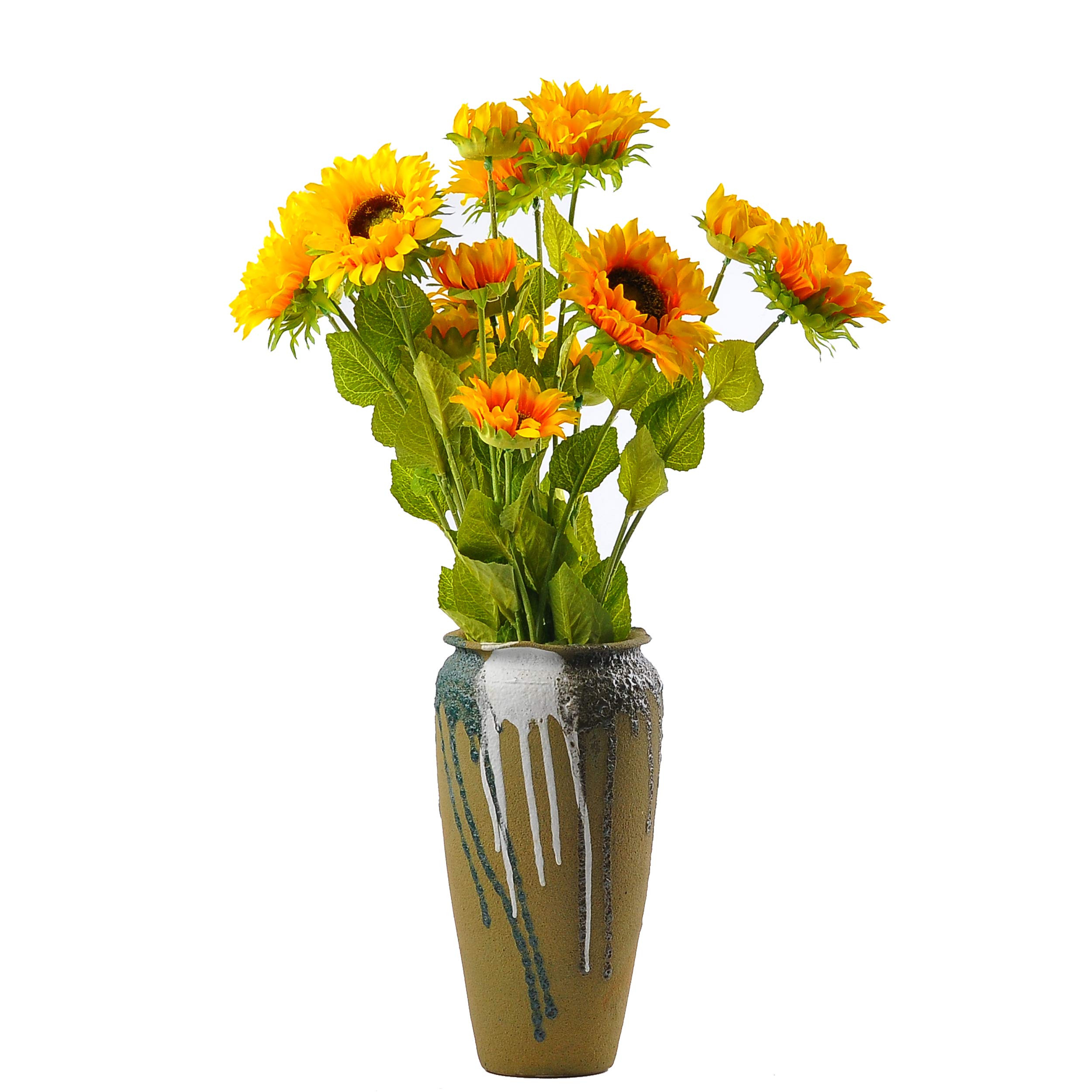 cn-Knight Artificial Sunflowers 6pcs 29'' Long Stem Branch with 3pcs Artificial Flowers for Wedding Bridal Bouquet Home Decoration Housewarming Gift Centerpieces Baby Shower Reception(Deep Yellow)