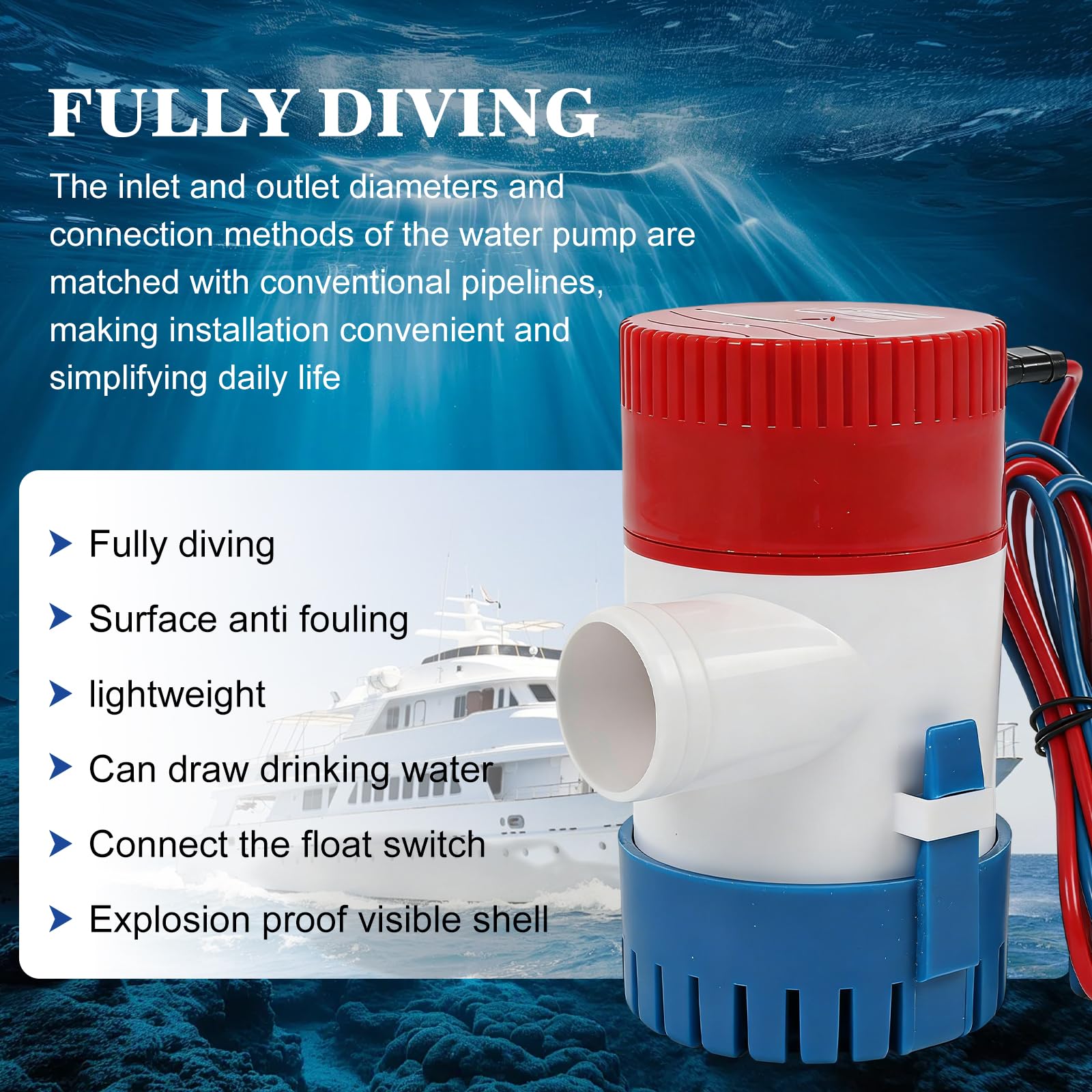 BilgenpumpeS 12V,Geräuscharme BilgenpumpeS Mit Schlauchset,Non-Automatic Bilgenpumpe,Bilgenpumpe Für Marineboote Für Boote Und Yachten,Pools,Wohnmobil,1100 GPH,Klein,Wartungsfreundlich