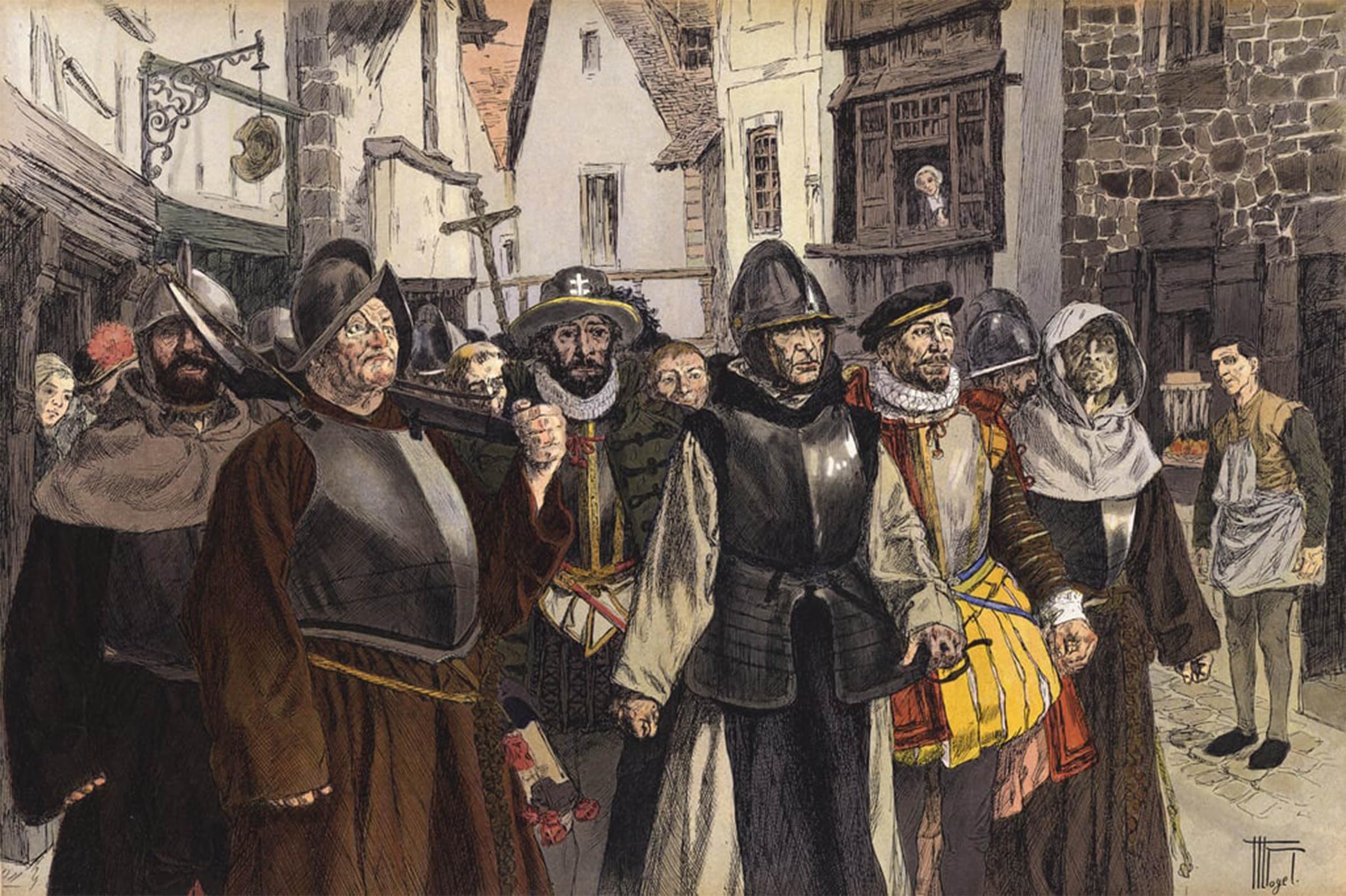 ARTXLXXBN Famous Prints Artwork Pictures Poster Painting Art Procession of the Catholic League Through the Streets of Paris by Hermann Vogel Artwork Landscape Pictures for Home Decor 60x90cm