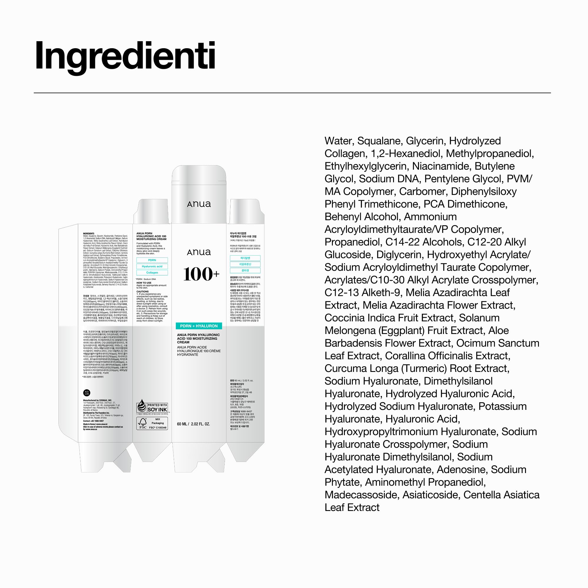 Anua PDRN Hyaluronic Acid 100 Moisturizing Cream – Crema Viso Idratante Leggera con Acido Ialuronico, Collagene e PDRN, Effetto Glow, Idratazione Fino a 100 Ore, Skincare Coreana (60 ml)