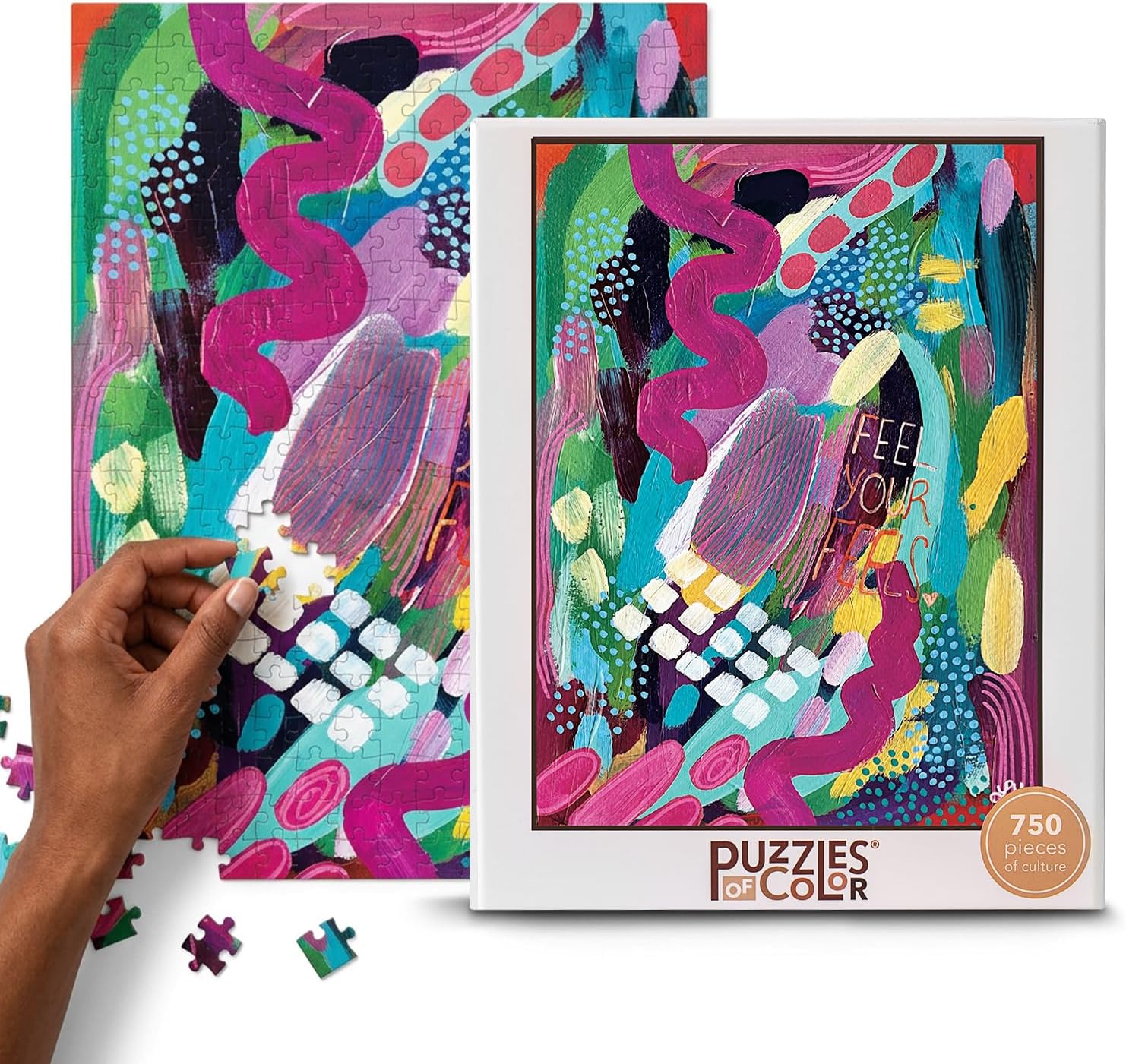 Puzzles of Color Feel Your Feels by Lauren Younge – 750 Piece Puzzles for Adults, Colorful Artwork Jigsaw Puzzle & Adult Games for Game Night Fun & Gift Giving with Family & Friends (20"x27")