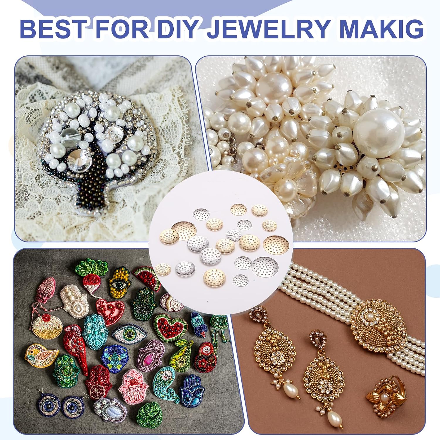 MECCANIXITY 50 Pcs Brooch Base Pad, 25mm Brooches Bouquet Beading Back Holes Round Blank Tray Setting Beads for DIY Crafts Handmade Brooches Jewelry Making Supplies, K Gold