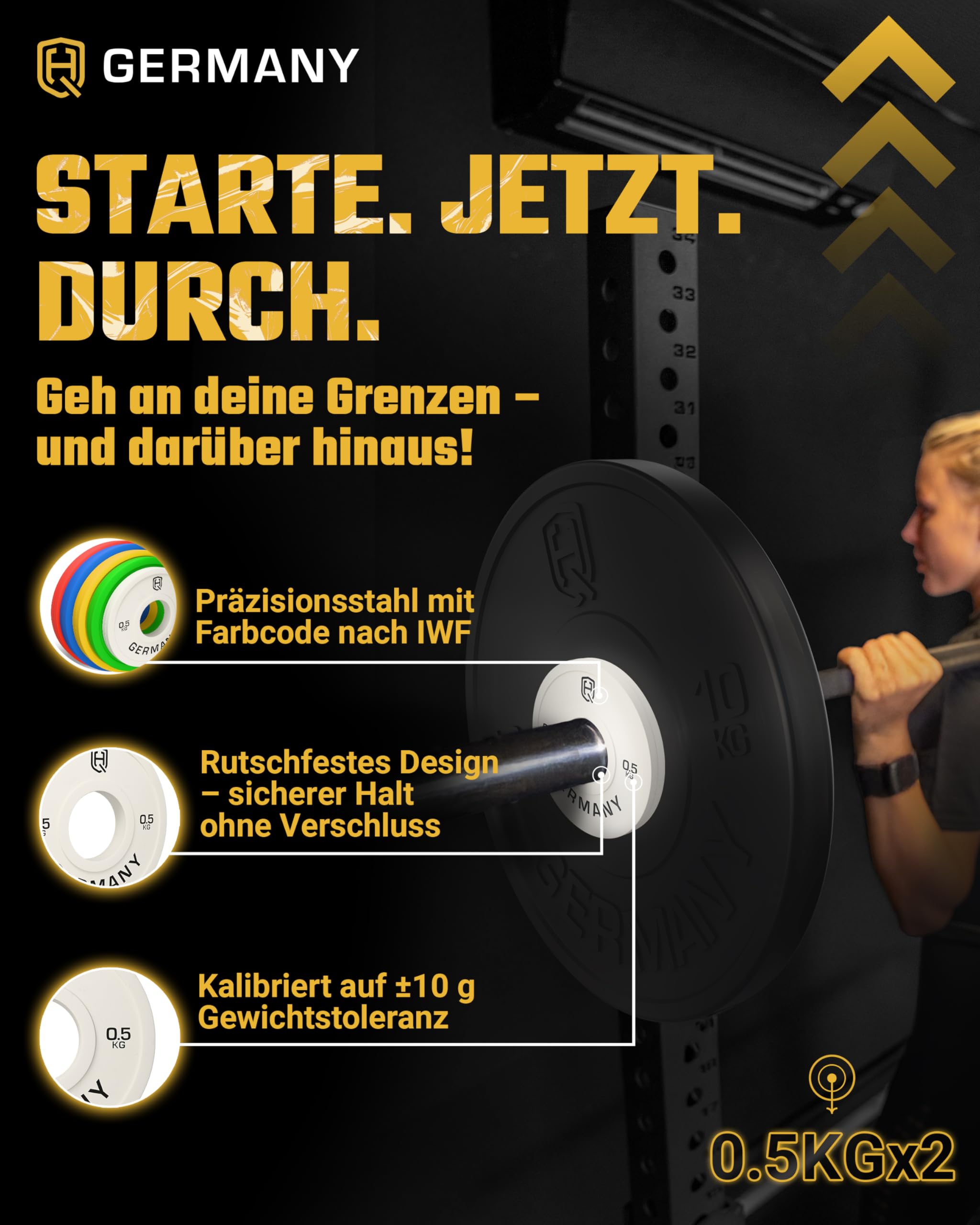 HQ Germany® Fractional Plates 0,5-2,5kg [±10g Kalibriert] - Hantelscheiben 50mm