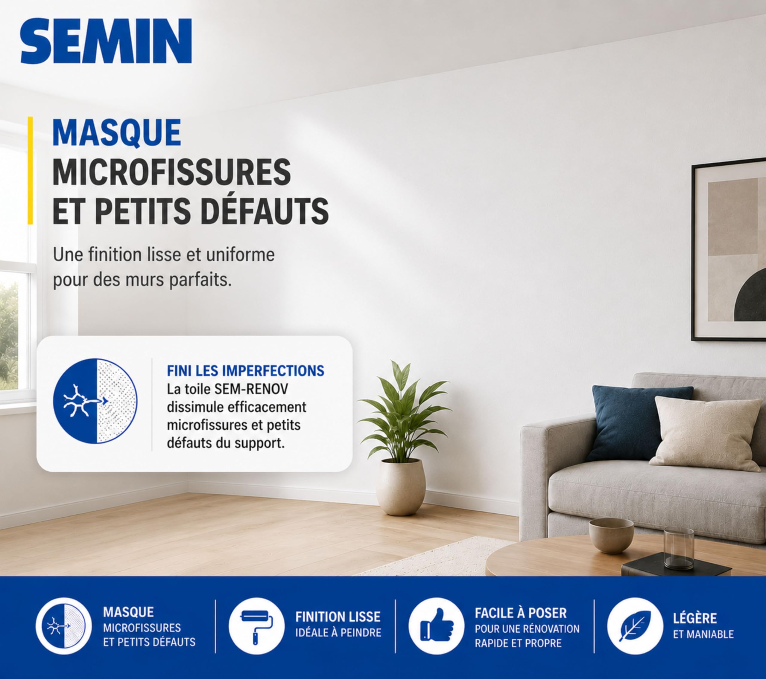 Semin - Revêtement de Rénovation Lisse à Peindre - Sem Renov - Intérieur - Rouleau de 25 x 1 m (Lot de 3, 75 Mètres)