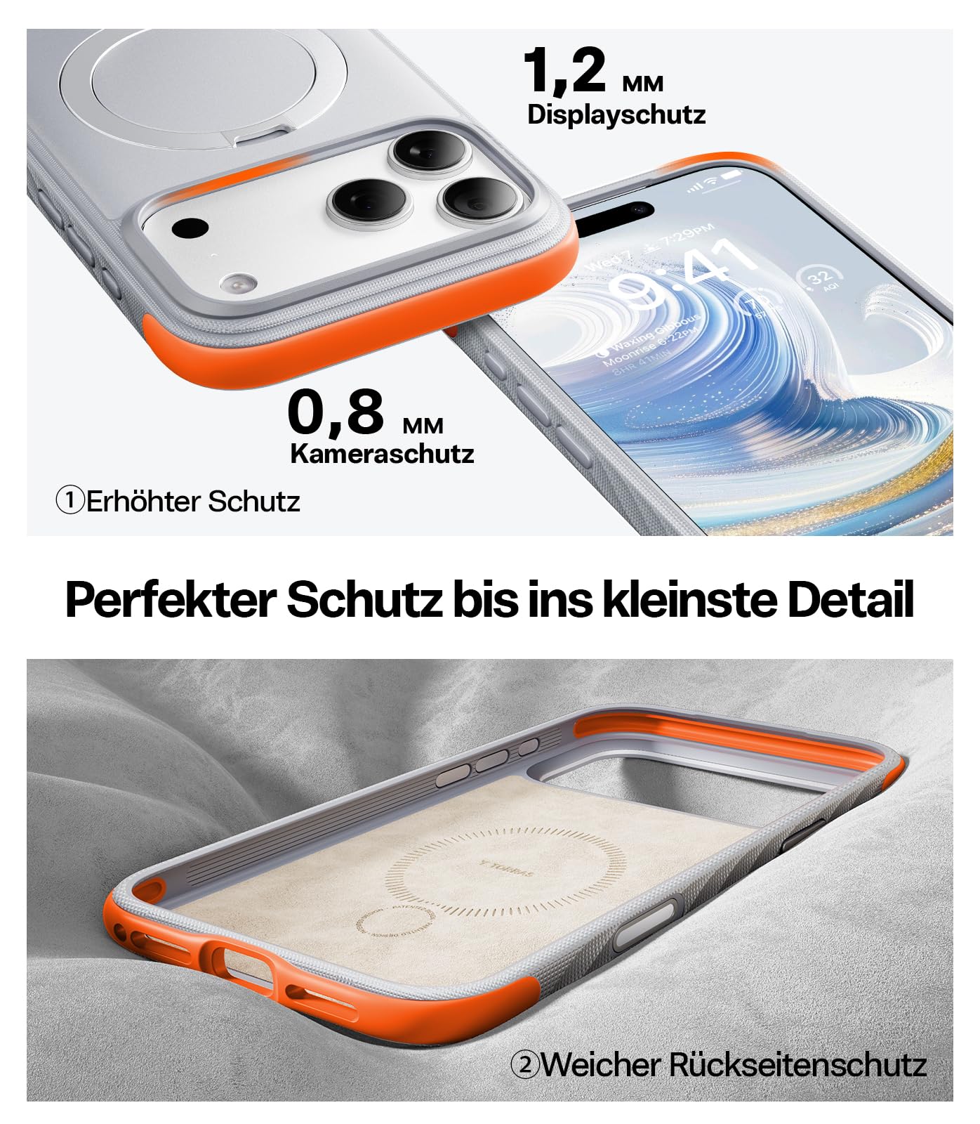 TORRAS Ostand Q3 Rugg für iPhone 17 Pro Max Hülle, Extrem rutschfest & 360° Ständer für MagSafe, Stoßdämpfende 85A TPU Kanten, Robuster Fallschutz für iPhone 17 Pro Max Case, Nebelweiß