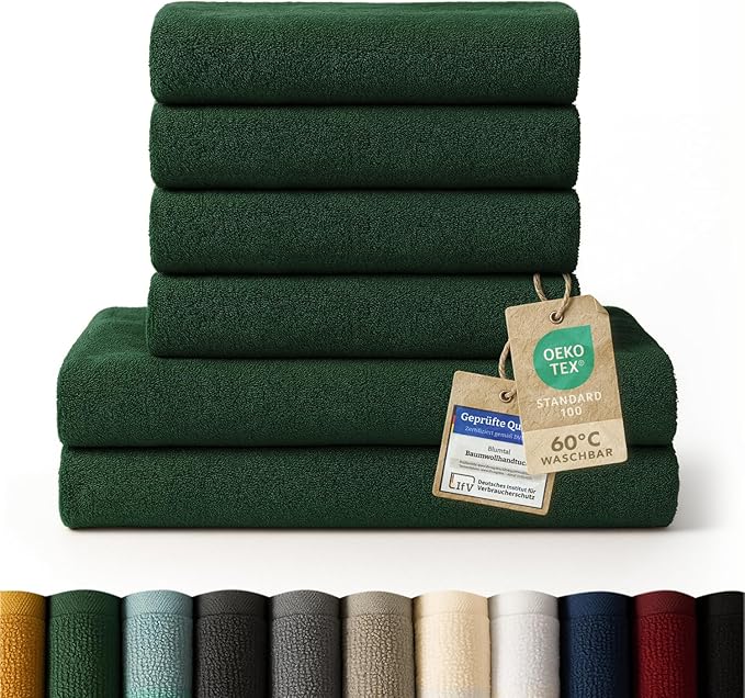 Blumtal Premium Frottier Handtücher Set 4 teilig 100% Baumwolle - Oeko-TEX zertifiziertes Badetuch 2X (70x140 cm) + Towel 4X (50x100 cm) - saugstarkes Frottiertücher Set - Handtücher Grün