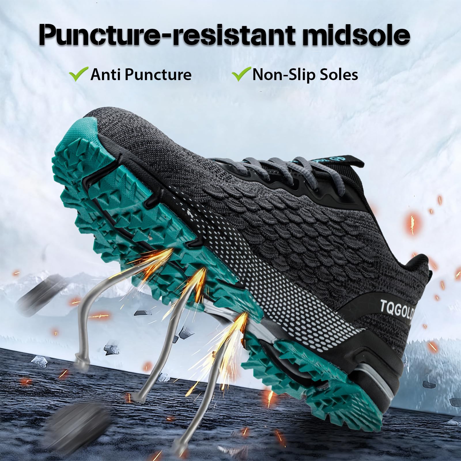 AONEGOLD Zapatos de Seguridad para Hombre Mujer Ligero Comodo Calzado de Trabajo Antideslizante Zapatillas de Seguridad con Punta de Acero Transpirable Gr.36-48EU