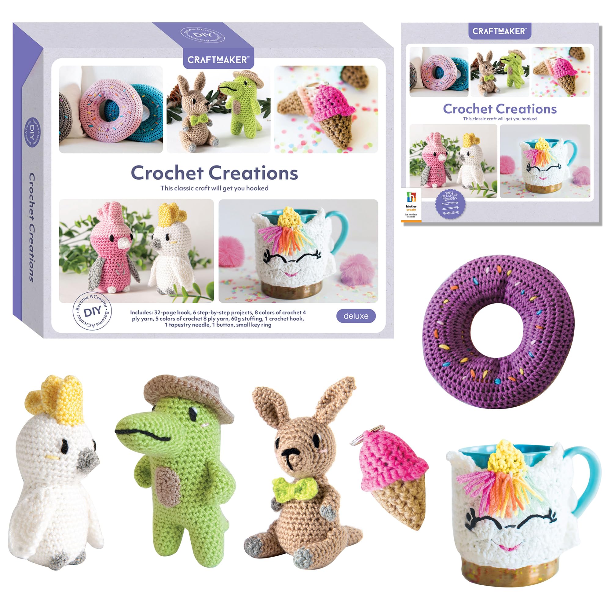 Craft Maker: Zestaw do szydełkowania – naucz się szydełkować w domu, zestaw do majsterkowania dla dorosłych, zawiera przędzę i igły, świetne zajęcia w pomieszczeniach