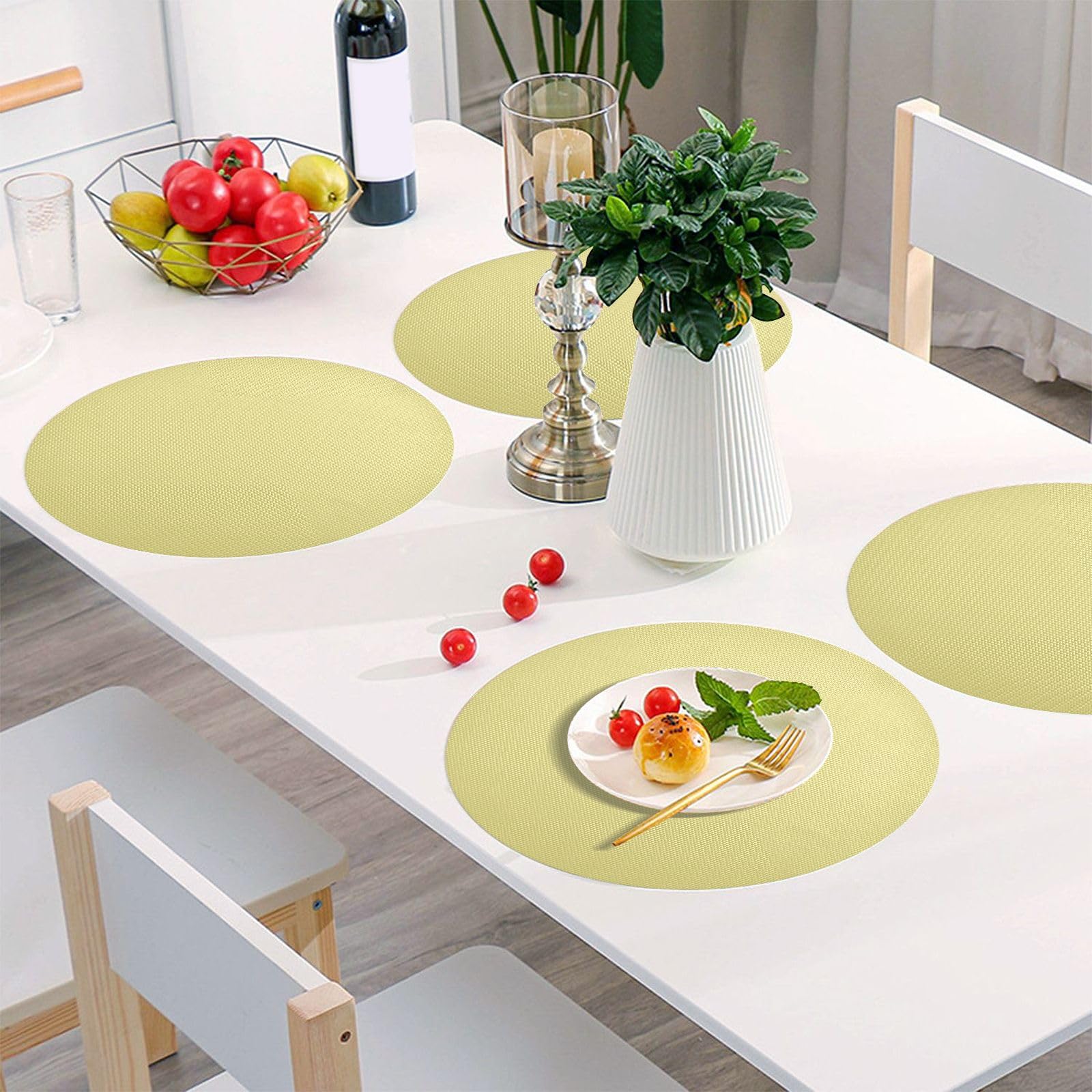 Set 4 Tovagliette Rotonde PVC Con Limoni 38 Cm - Lavabili E Antimacchia Per Cucina