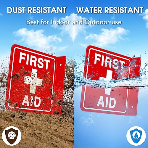 Miniatura 5 de T&R Letrero de primeros auxilios, primeros auxilios con símbolo de cruz, paquete de 2 unidades, acrílico de 6 x 6 pulgadas, 2 agujeros