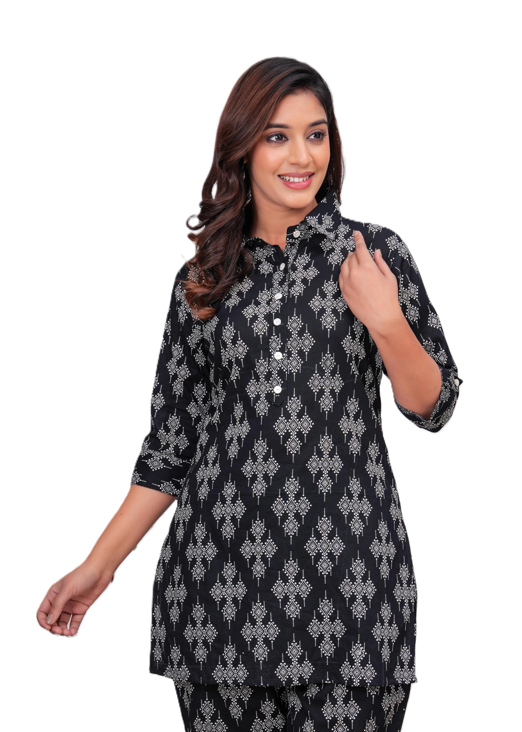 gottam Women's Floral Print Cotton Co-Set 3/4 Sleeve Top with Full Length Pants,-image-35