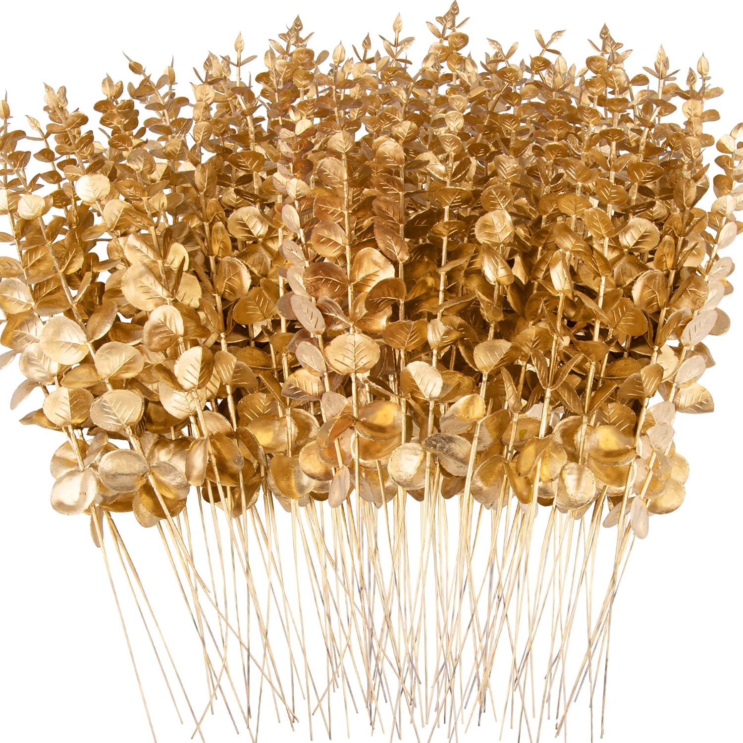 FEQO 90 Pcs Artificial Eucalyptus Stems 15 inch Gold