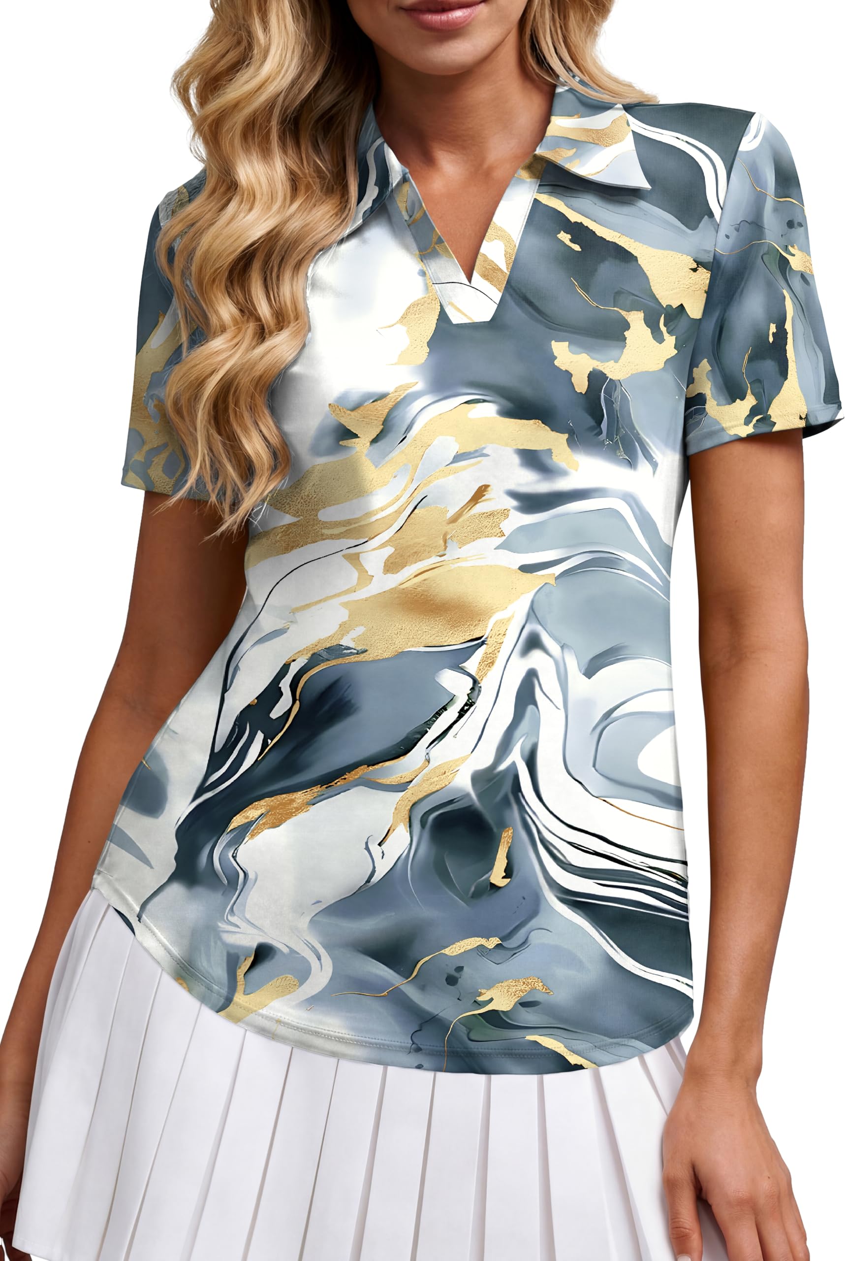 Alaroo Women's Golf Polo Shirts Short Sleeve Collared V Neck Tennis Golf Shirt Casual UPF 50+ Athletic Workout Tops — view 10