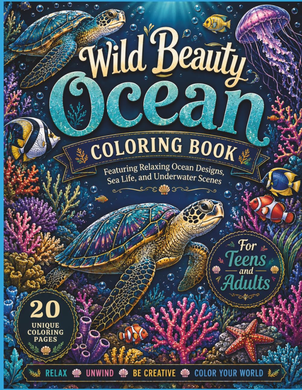 Wild Beauty Ocean: Adult Coloring Book with Relaxing Ocean Designs, Sea Creatures, Coral Reefs, and Underwater Nature Scenes (Wild Beauty Collection)