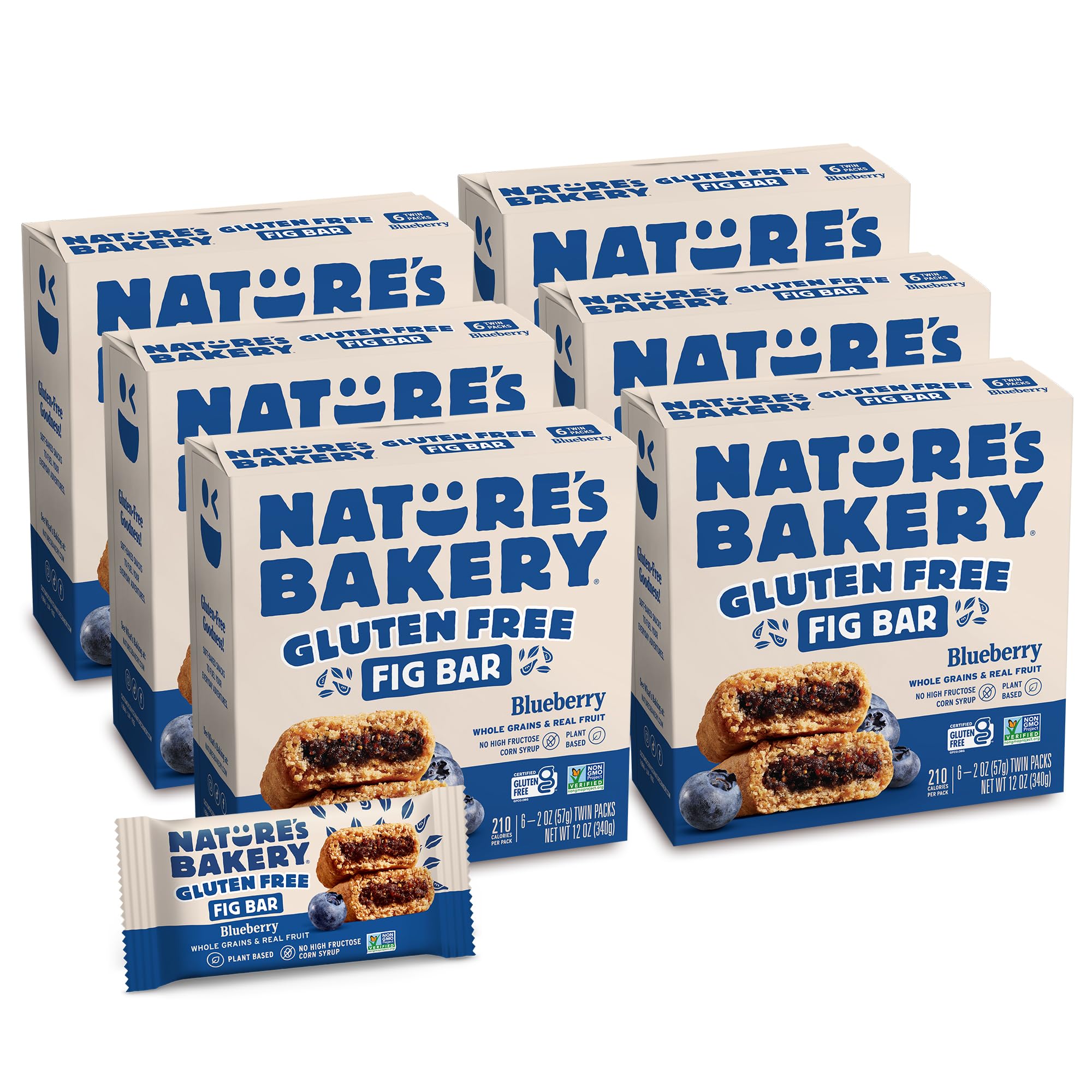 Nature’s Bakery Gluten Free Fig Bars, Blueberry, Real Fruit, Vegan, Non-GMO, Snack bar, 6 boxes with 6 twin packs (36 twin packs)