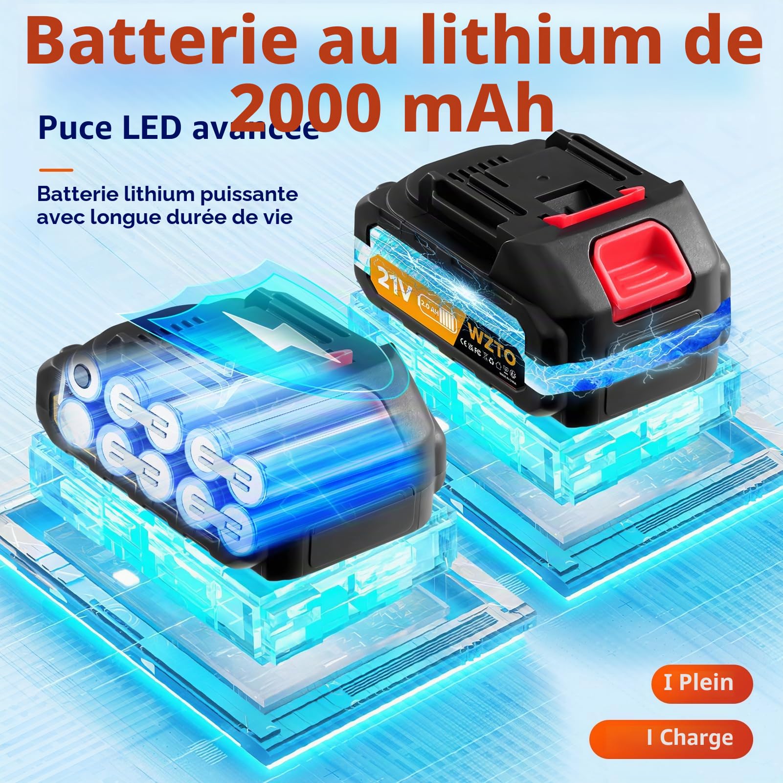 Nettoyeur Haute Pression sans Fil 3000W - Nettoyeur Haute Pression sur Batterie 21V 2x2.0Ah, 60 Bar Max - Lance Haute Pression Portable pour Voiture avec Seau - Jardin, Terrasse