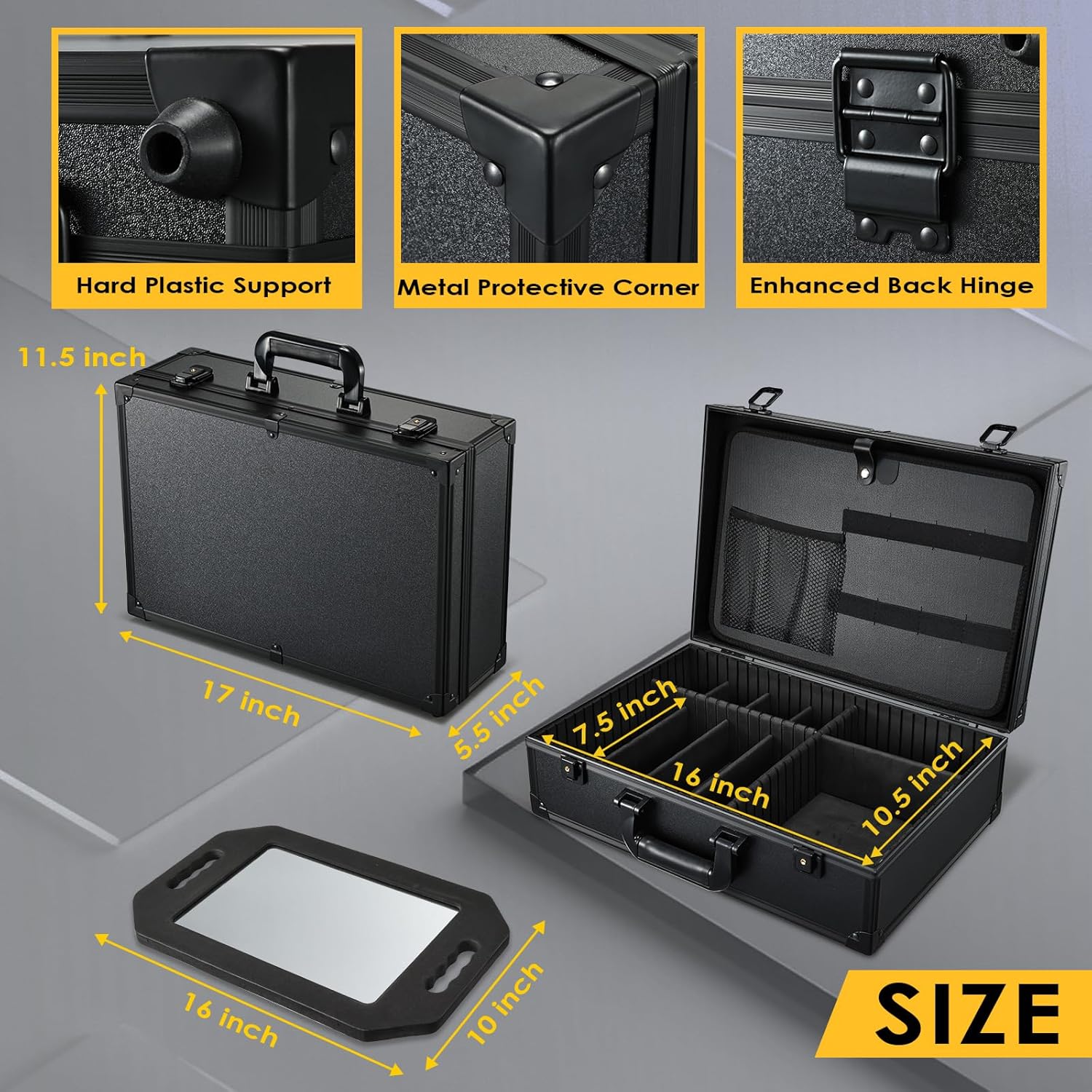 Barber Accessory Case with Mirror, Profesional Barbers Briefcase Tool Case, Barber Cases for Clippers and Supplies, Hair Scissors Trimmer Organizer, Salon Grooming Hard Travel Suitcase - Image 6