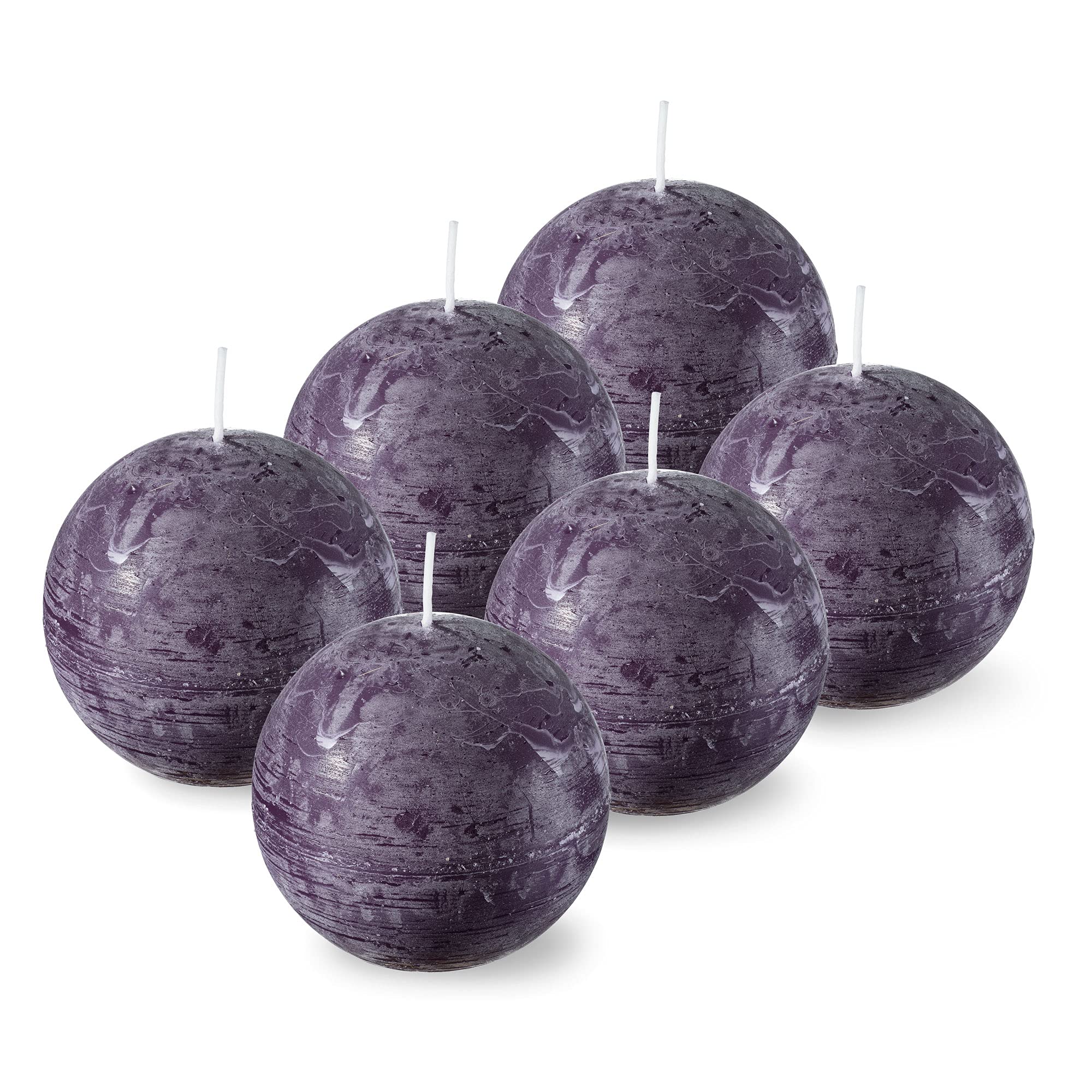 SPAAS Candele rotonde non profumate viola – 3 pollici rustiche a sfera per decorazione di nozze, celebrazioni, candele di festa e decorazione domestica – Set di 6 candele a sfera di paraffina