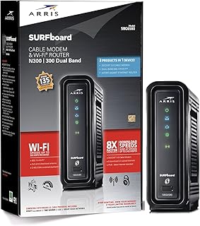 ARRIS Surfboard SBG6580-2 8x4 DOCSIS 3.0 Cable Modem/Wi-Fi N600 (N300 2.4Ghz + N300 5GHz) Dual Band Router - Retail Packaging Black (570763-034-00)