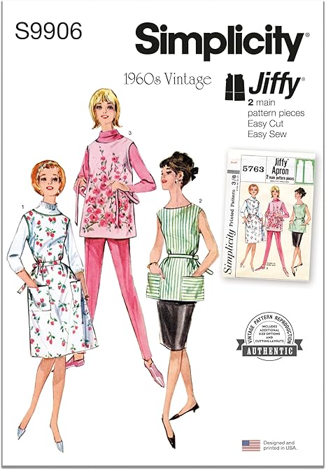 Simplicity SS9906A Vintage 1960's Misses' Apron Sewing Pattern Packet, Design Code S9906, Sizes XS-S-M-L-XL