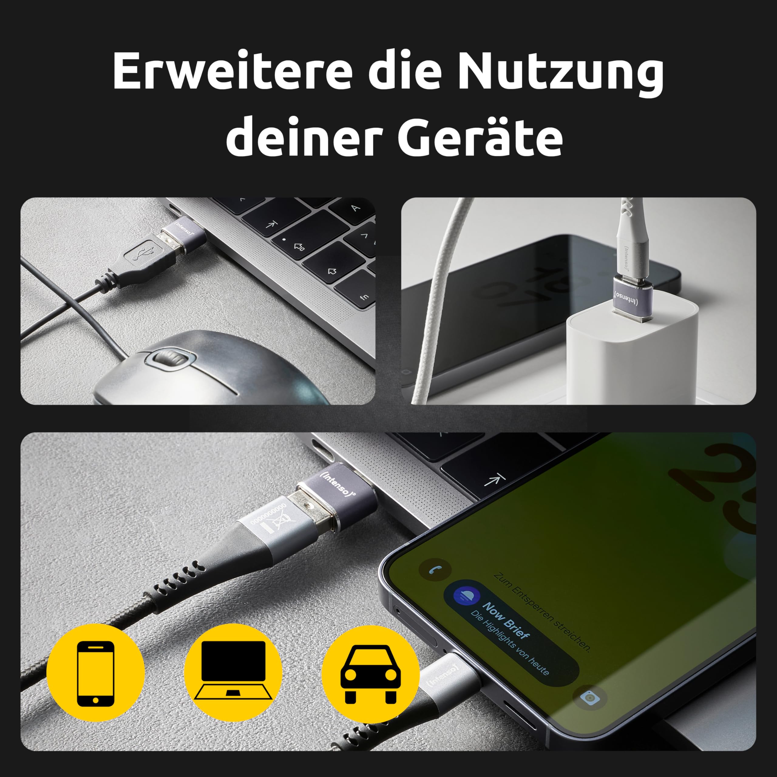 Intenso Adapter USB-A zu USB-C (A480C) 3 Stück, 480 Mbit/s High-Speed USB 2.0, OTG, Aluminium, Grau - 2