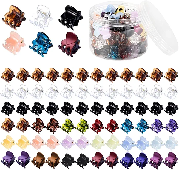 Mini Hair Claw Clips for Girls and Women, Funtopia 72 Pcs Small Hair Clips Pins Clamps Non Slip Tiny Plastic Jaw Clips (Assorted Colors)
