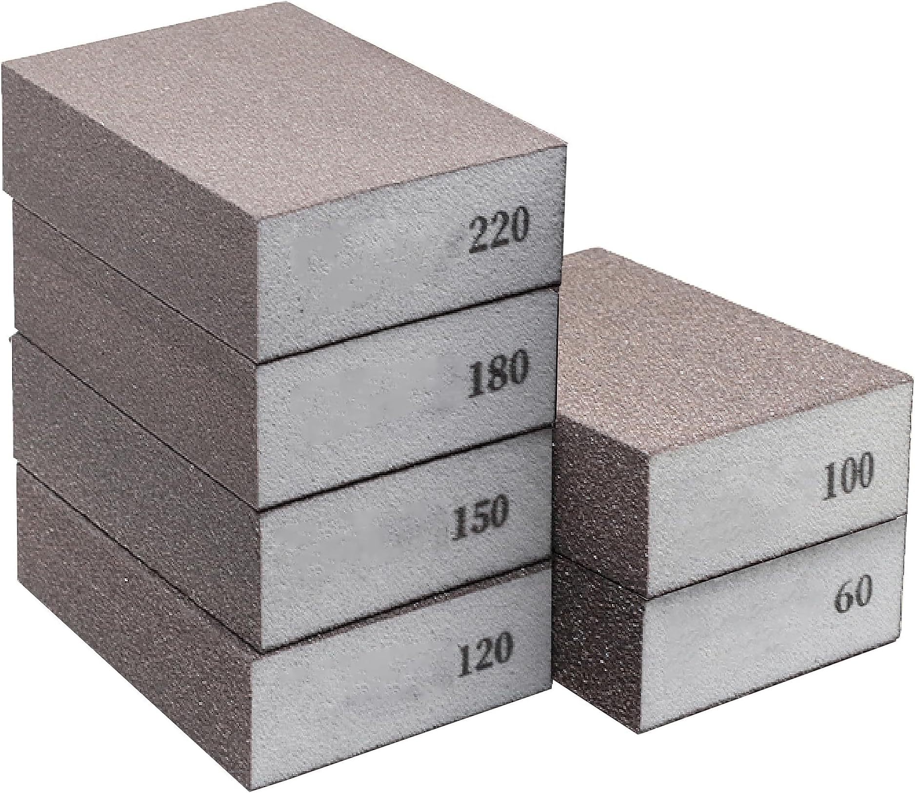 TERRIFI Sanding Block Set, 6 Pieces Sanding Sponges with 6 Grits (60,100,120,150,180,220), Coarse to Superfine Wet and Dry Dual-Use Abrasive Pads, Washable and Reusable for Wood, Walls, and Metal.