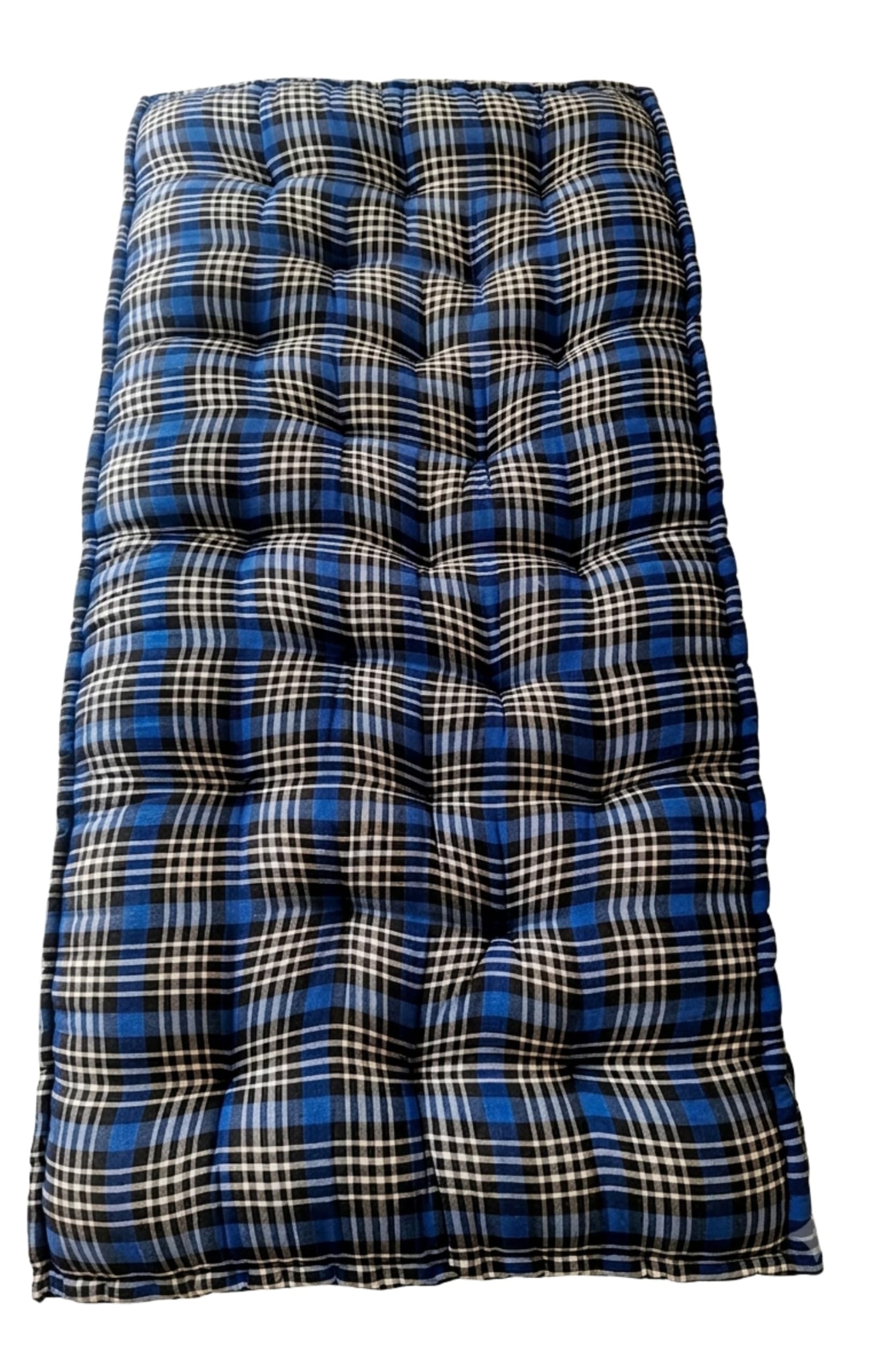 Blue Checked Foldable Soft Cotton Floor Sleeping Mattress Gadda (72 x 36 x 6 Inch)-image-6