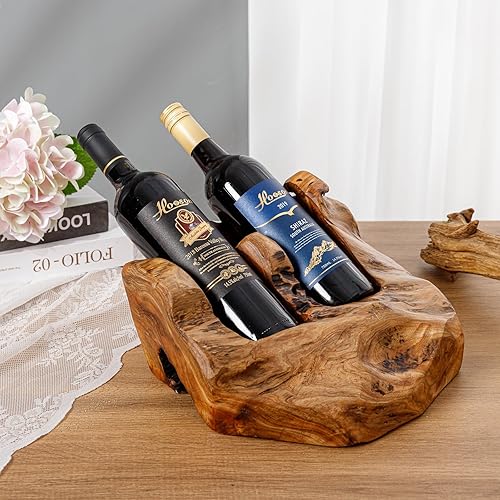 Miniatura 2 de THY COLLECTIBLES Soporte para botellas de vino de madera tallada a mano natural con borde natural para botellas, para mesa, restaurantes, decoración