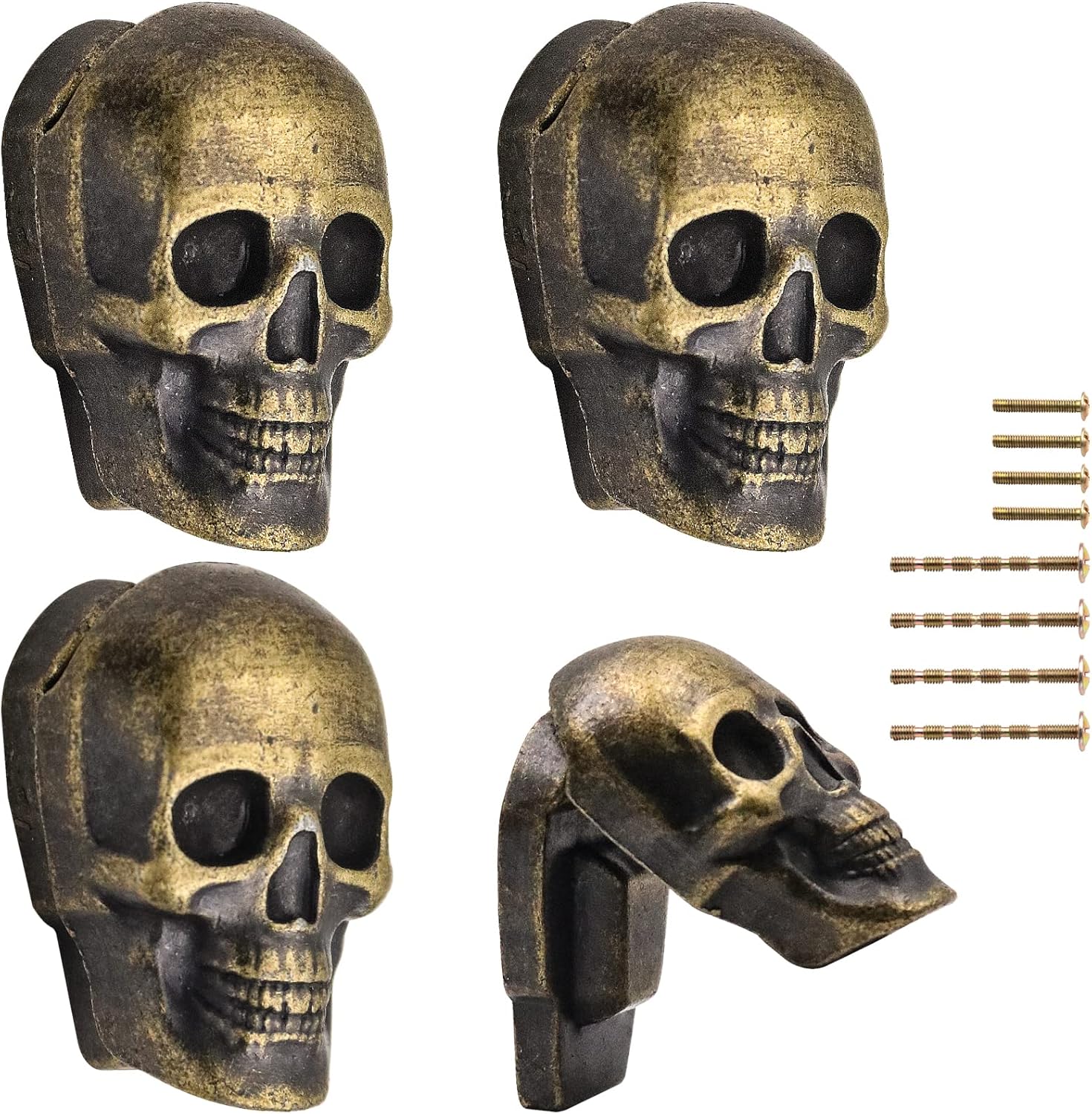 4 Pack Vintage Skull Drawer Knobs Cabinets Hidden Pulls with Screws for Decoration Drawer Hardware (Antique Brass)