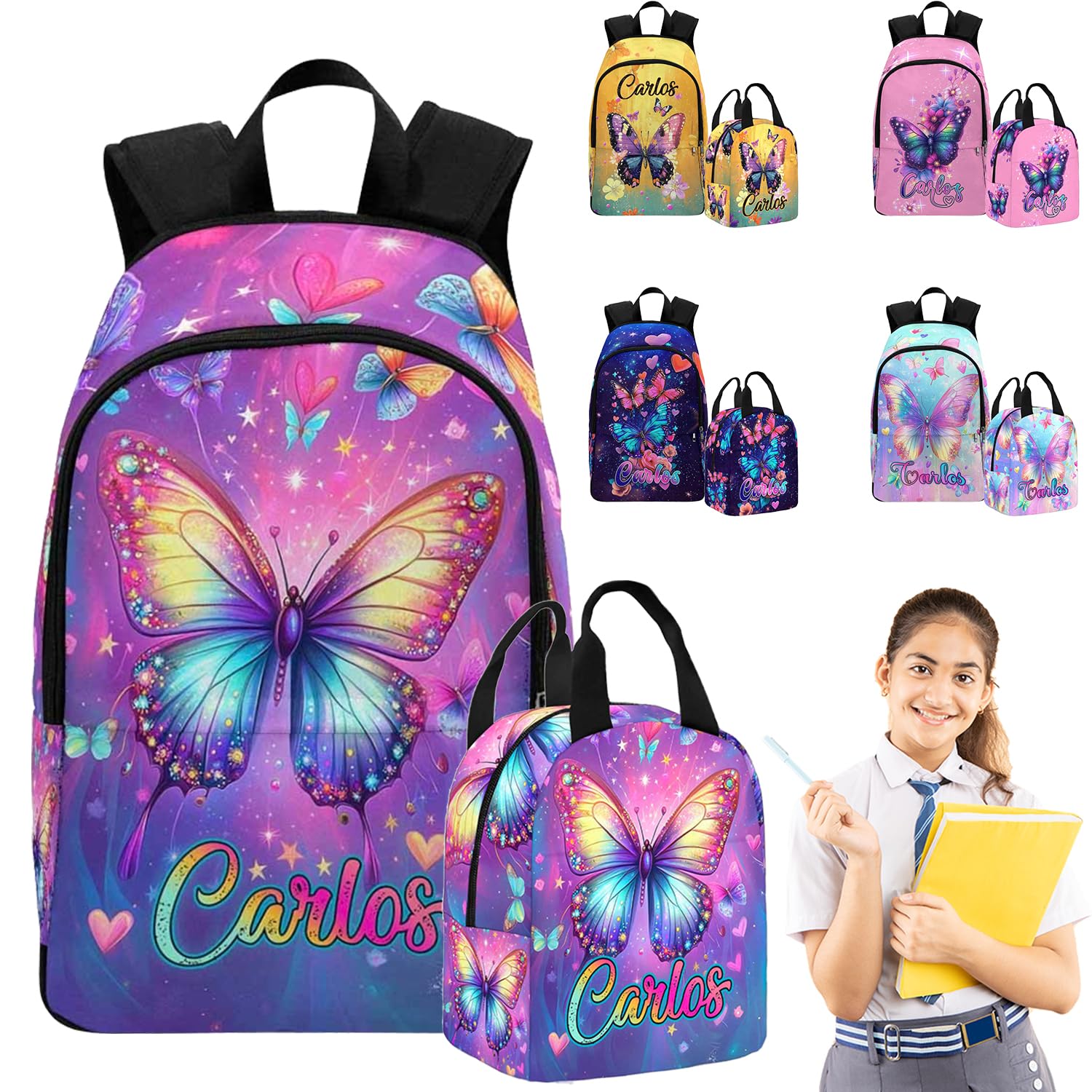 GIGIMISO Customized School Backpack for Granddaughter, Custom Butterfly Shoulder Bags for Teens Personalized Waterproof Casual Daypack with Name