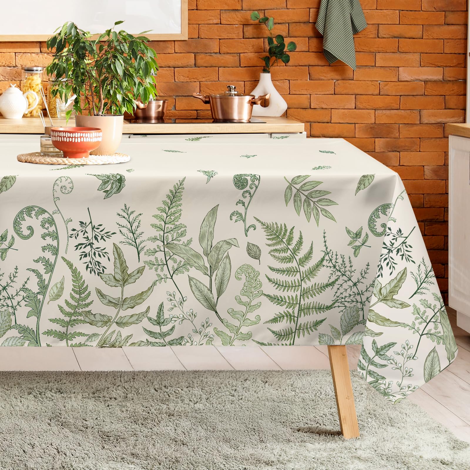 Arquiel Fern Leaves Tablecloth Waterproof, Green Grass Table Cloth Rectangle
