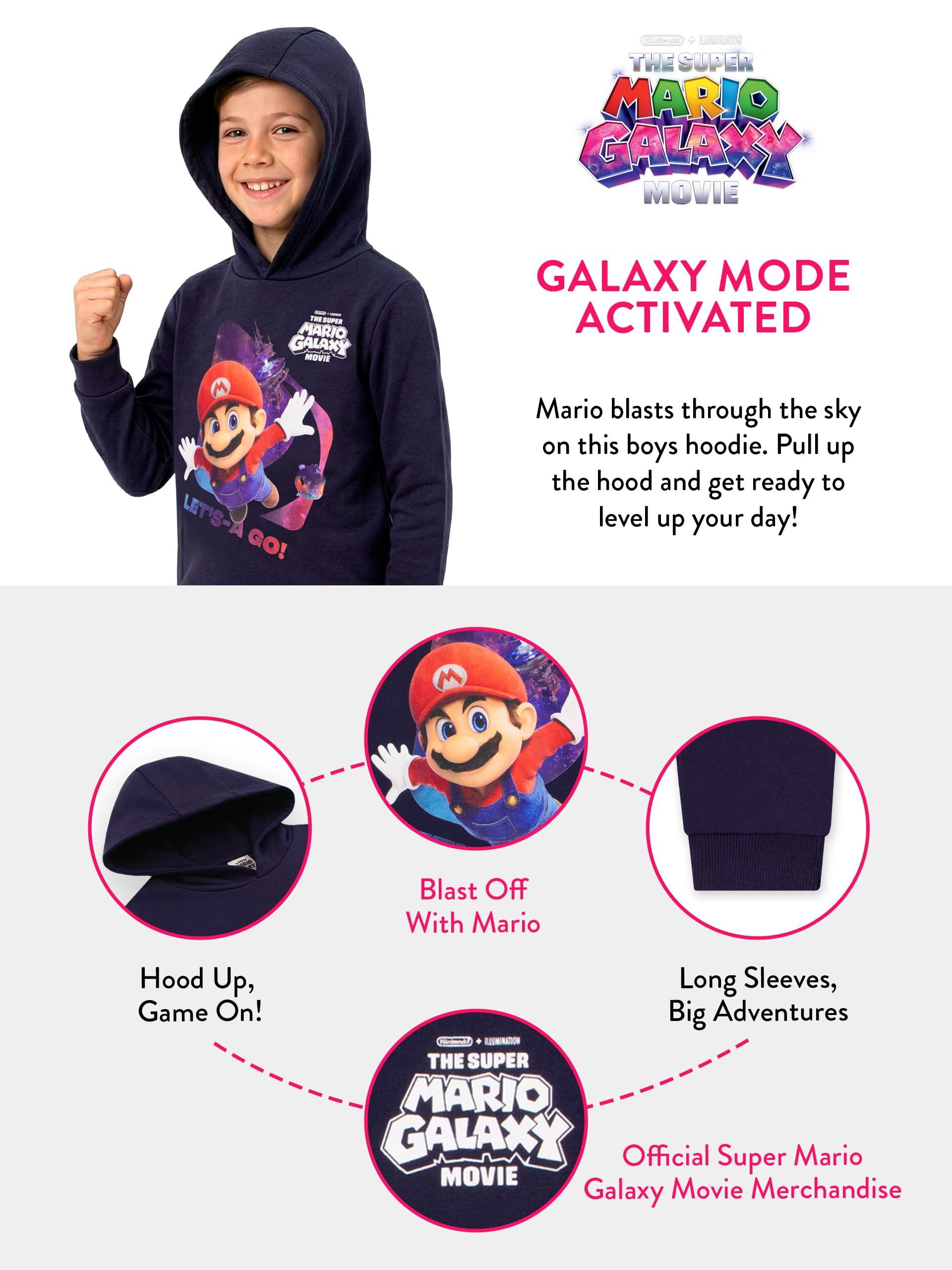 Super Mario Sweat A Capuche pour Garçon, Sweat-Shirt A Capuche Mario, Hoodie en Coton pour Garçon, Hoodies Galaxy Movie
