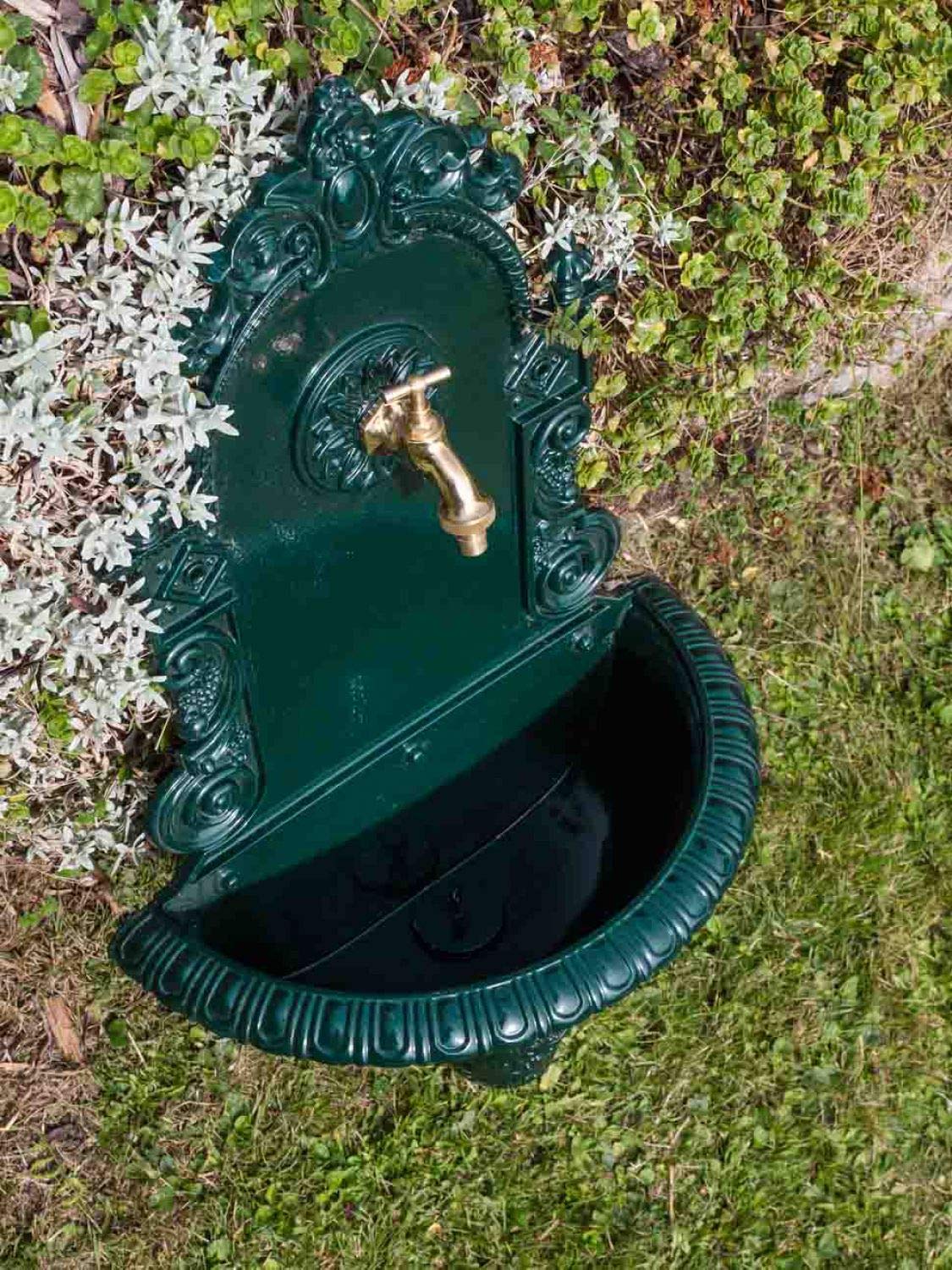aubaho Waschbecken Wandbrunnen Wein Garten Alu grün Antik-Stil Brunnen Waschplatz Bad