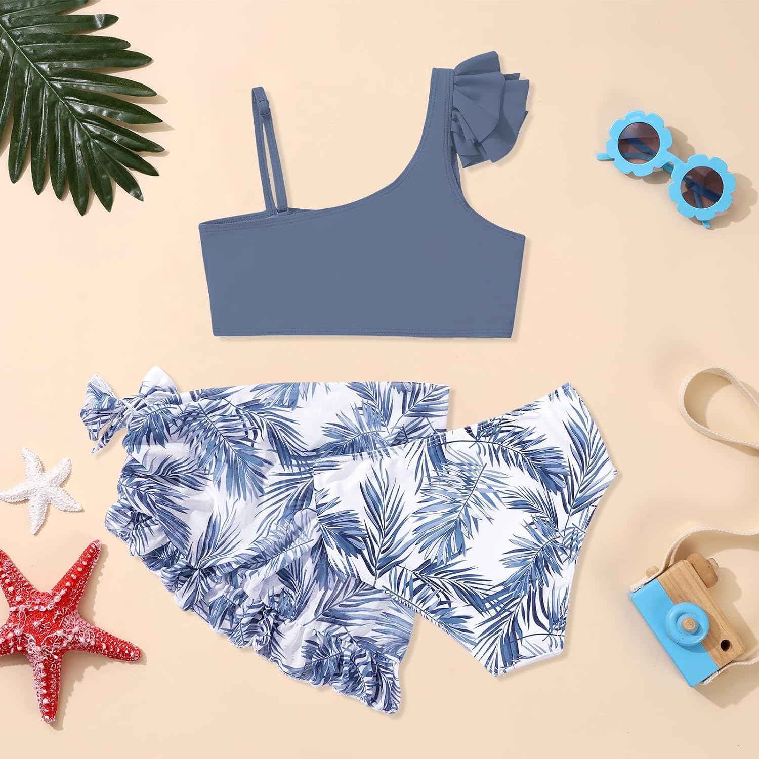 Girls Swimsuit Bikini Set 3 Piece Ruffle Adjustable Strap Kids Bathing Suit with Cover Up Skirt 7-14T - Image 5