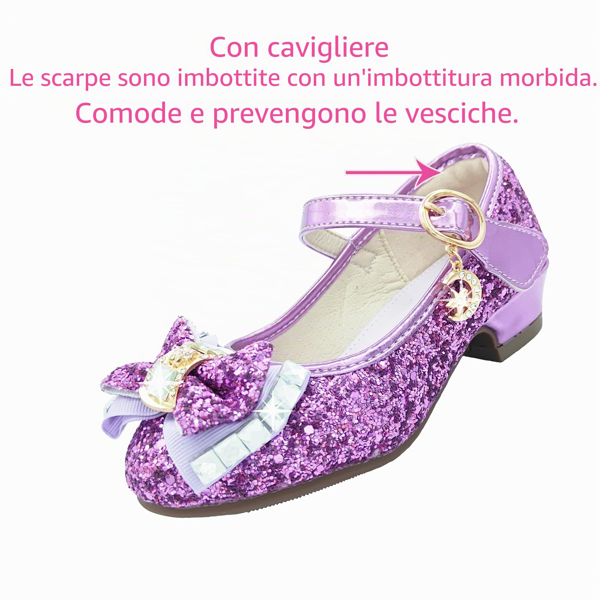 Scarpe Principessa Bambina Scarpe Tacco Bambina Glitterate Scarpe Ballerine Bambina Scarpe Brillantini Bimba Scarpe Glitter Tacchi Bimba Eleganti Cerimonia Principessa Regalo Bambina EU26-36