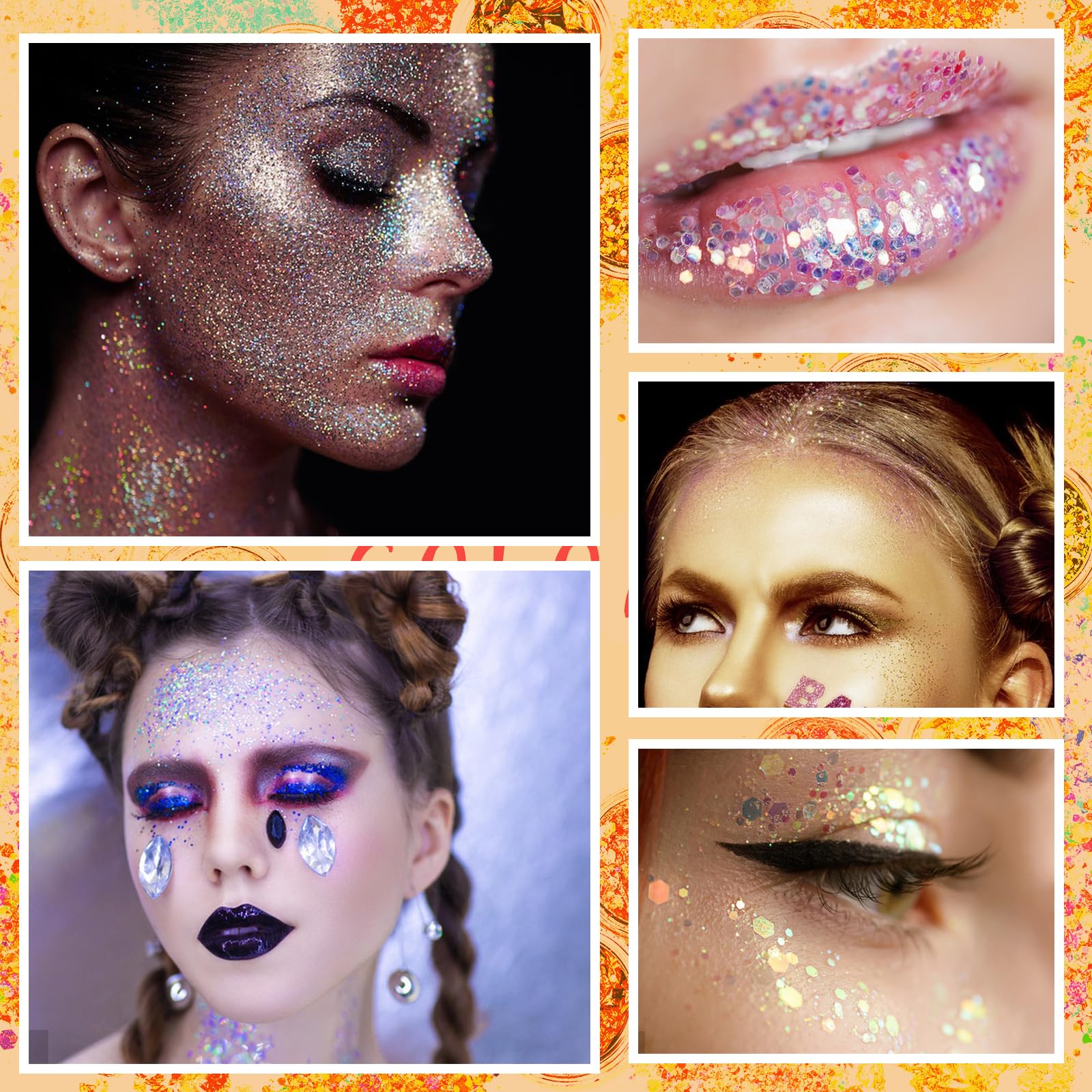 simarro Fluorescencyjne cekiny brokatowe, 12 kolorów, hex Face Body Glitter zestaw do paznokci, włosów, ciała, brokatu, na Halloween, do makijażu, oczu, ust, ciała, rękodzieła, 554117_1_MXD1TRBYQ
