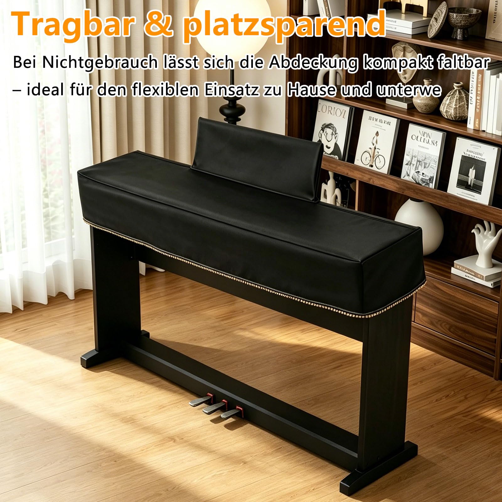 Osłona przeciwpyłowa do klawiatury fortepianowej, 88 klawiszy, osłona pianina elektronicznego z osłoną stojaka na nuty, zamek błyskawiczny, kompatybilna z Yamaha serii P, 133 x 30 x 17 cm, czarna