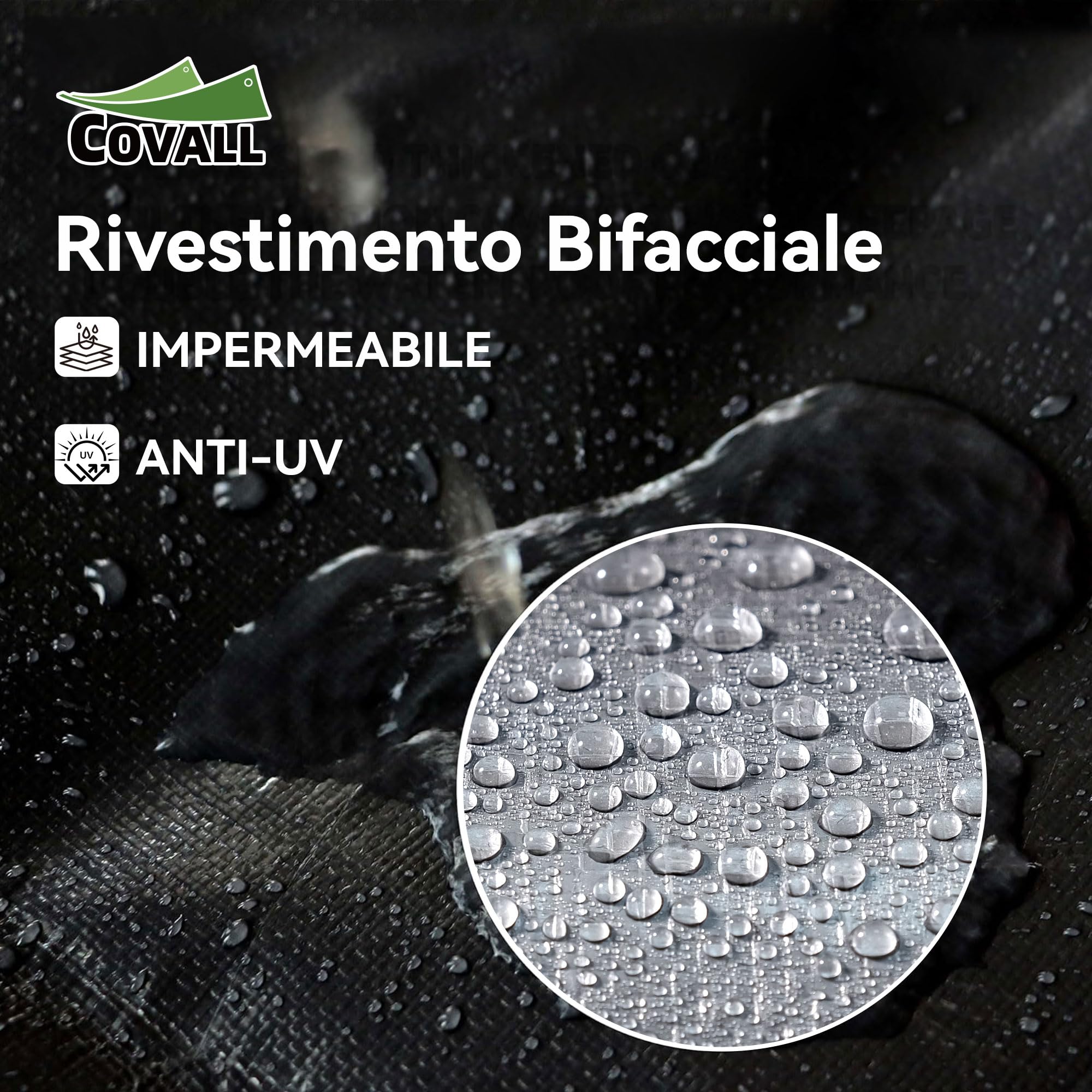 Telone Impermeabile Esterno 3x5m 155 gr/mq, HDPE Rinforzato Occhiellato Anti-UV – Telo Copritutto Antipioggia Antivento per Piscina Auto Giardino Campeggio, Argento Nero