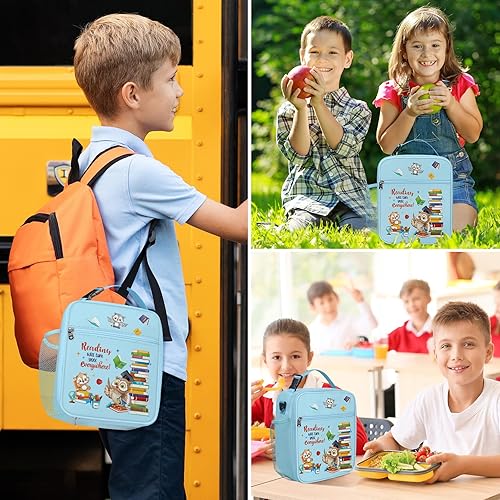 Miniatura 7 de Clastyle Lonchera con diseño de búho aislado para niños, bolsa de almuerzo escolar portátil para picnic al aire libre y viajes
